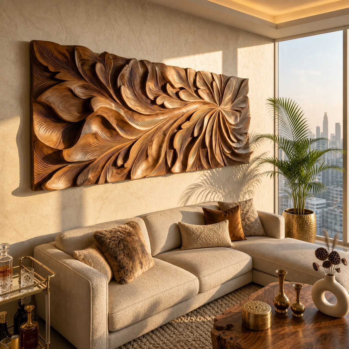 Luxury Wall Art With Floral Carving For Living Room - product view 2