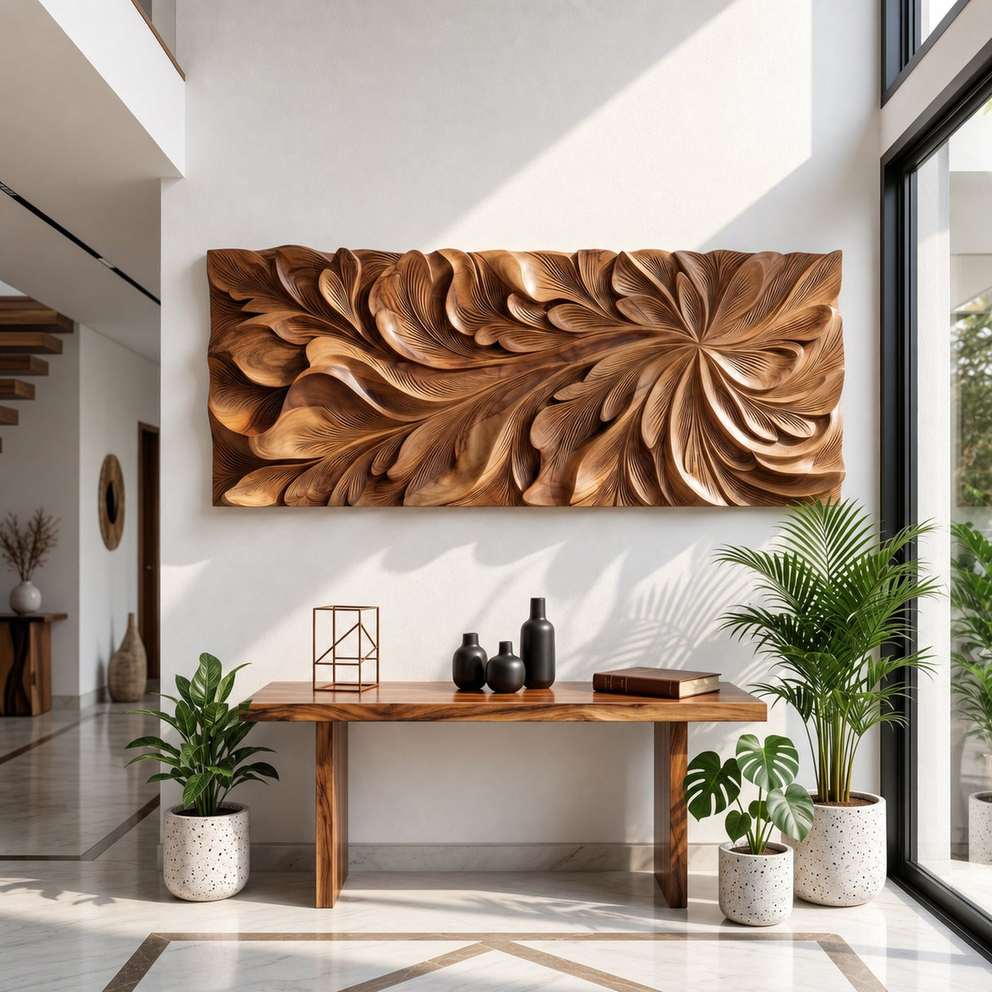 Luxury Wall Art With Floral Carving For Living Room - product view 4