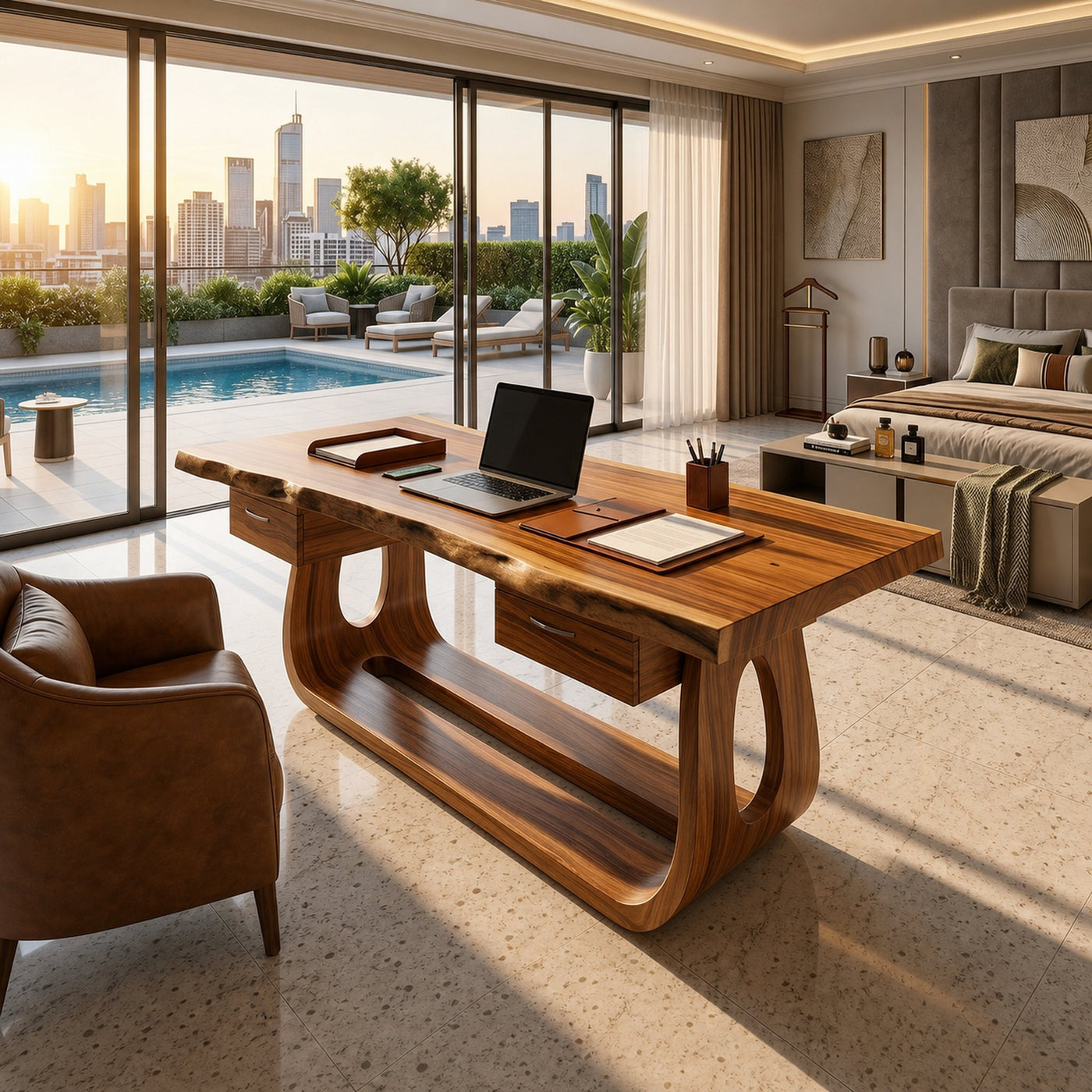 Luxury Writing Desk With Live Edge Detail For Bedroom Workspace