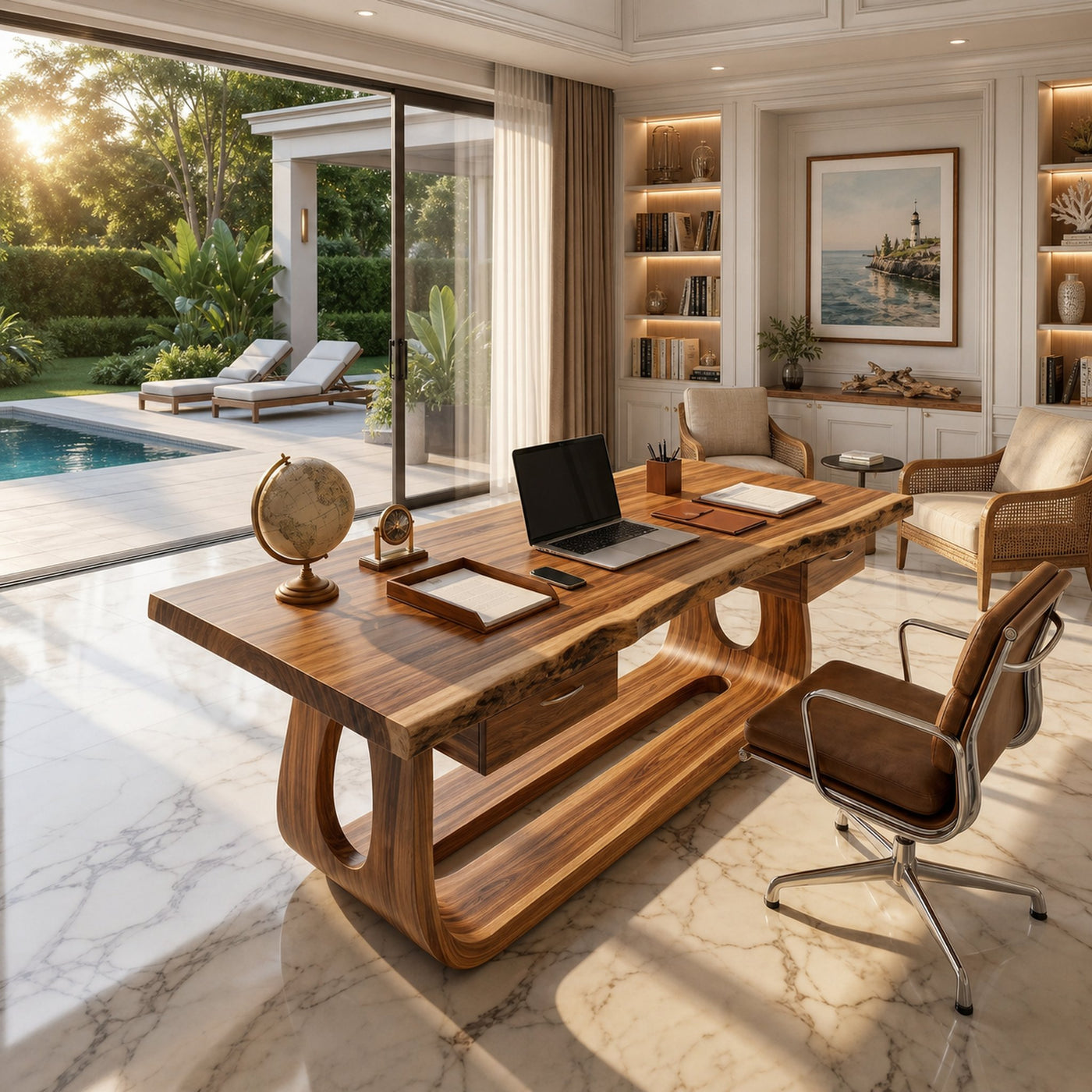 Luxury Writing Desk With Live Edge Detail For Bedroom Workspace - product view 2