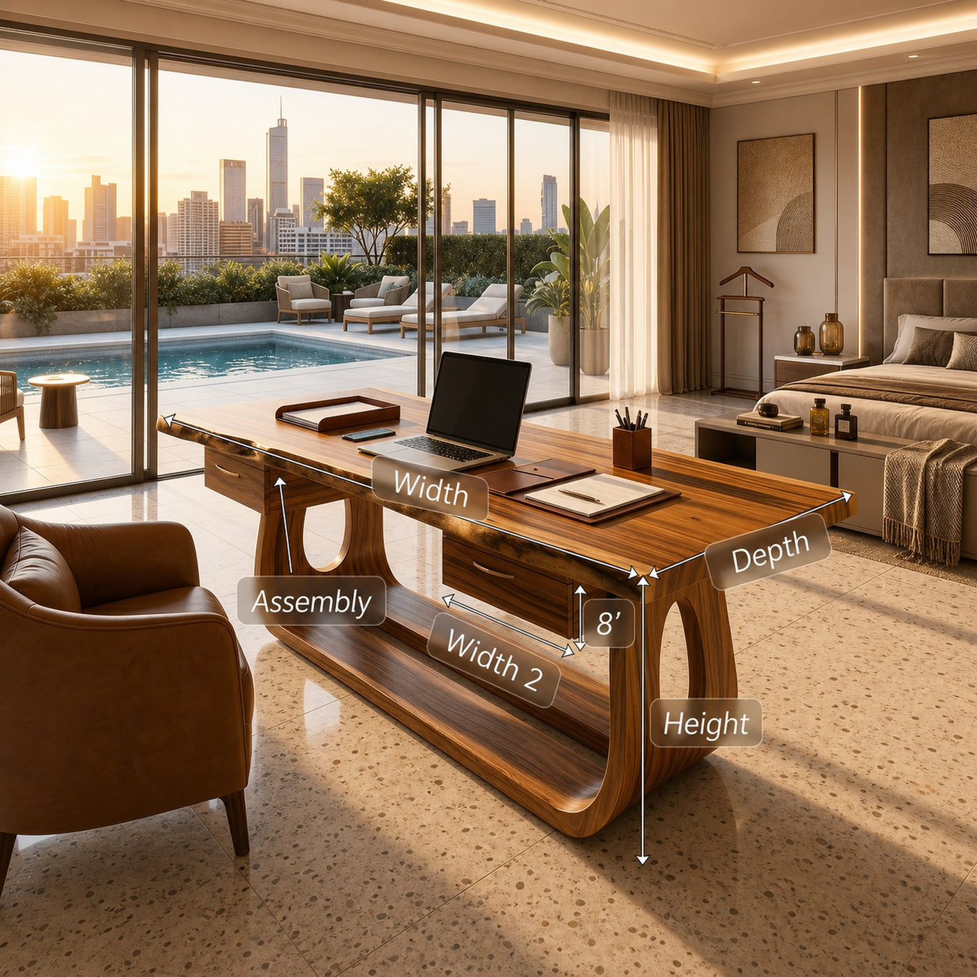 Luxury Writing Desk With Live Edge Detail For Bedroom Workspace - product view 8