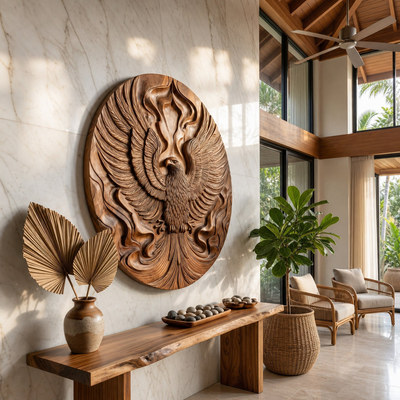 Majestic Phoenix Wood Wall Art Tropical Modern Villa Interior Decor