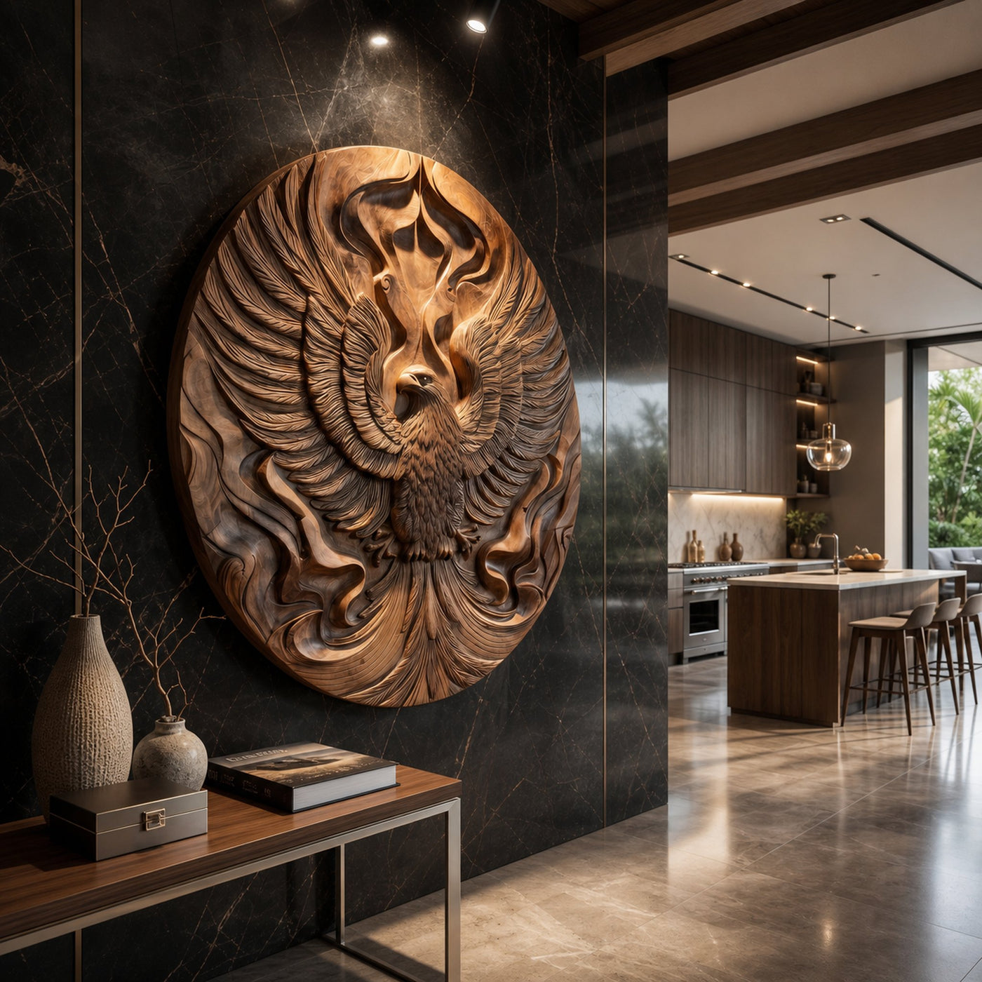 Majestic Phoenix Wood Wall Art Tropical Modern Villa Interior Decor - product view 2