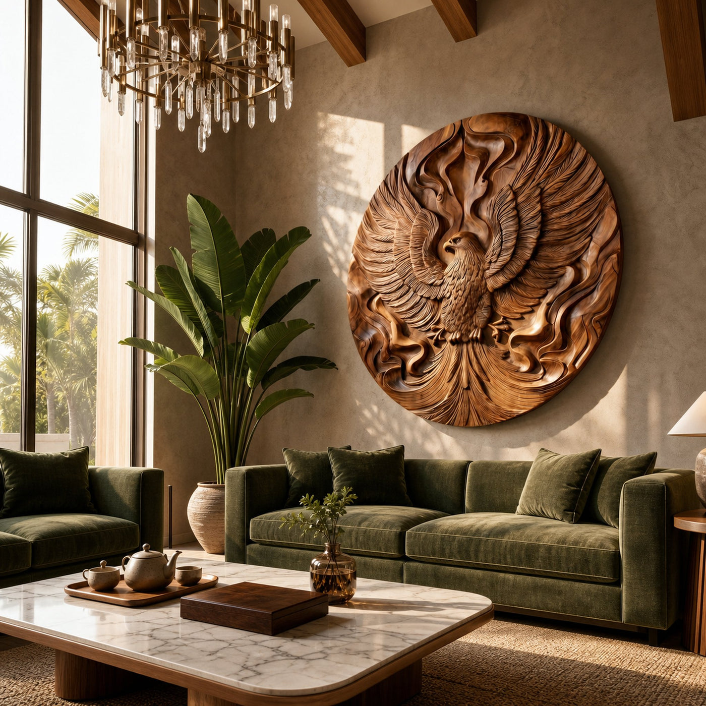Majestic Phoenix Wood Wall Art Tropical Modern Villa Interior Decor - product view 3