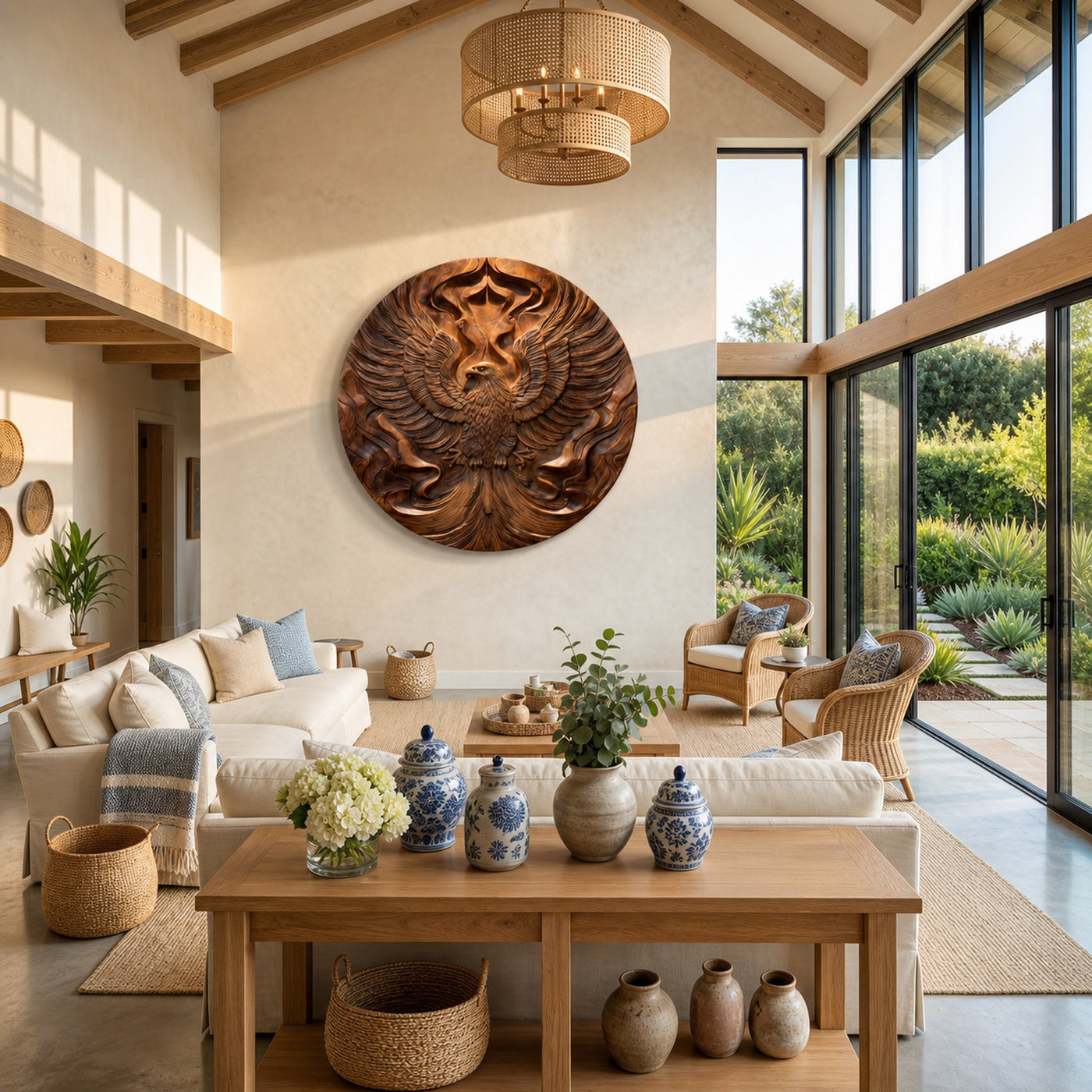 Majestic Phoenix Wood Wall Art Tropical Modern Villa Interior Decor - product view 4