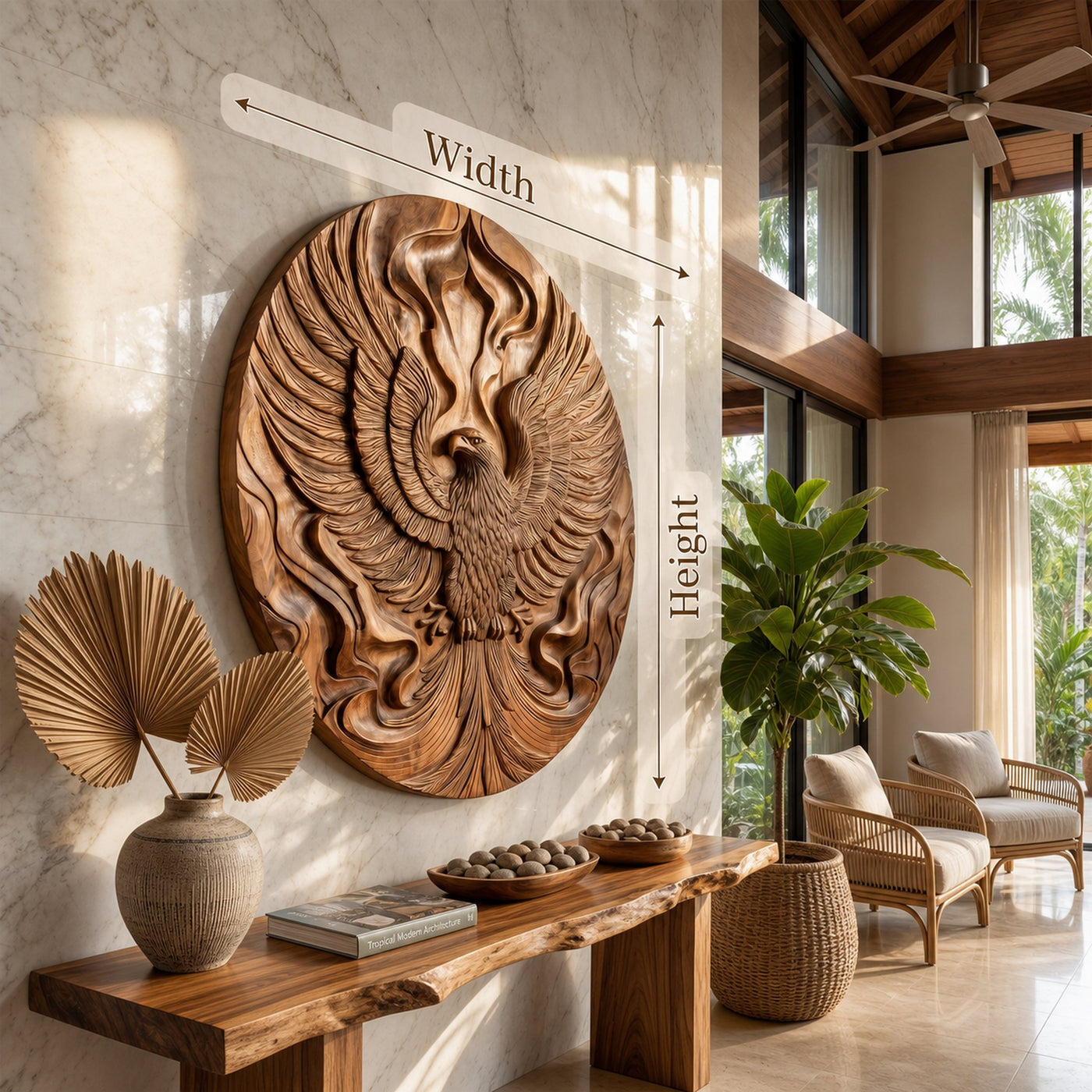Majestic Phoenix Wood Wall Art Tropical Modern Villa Interior Decor - product view 5