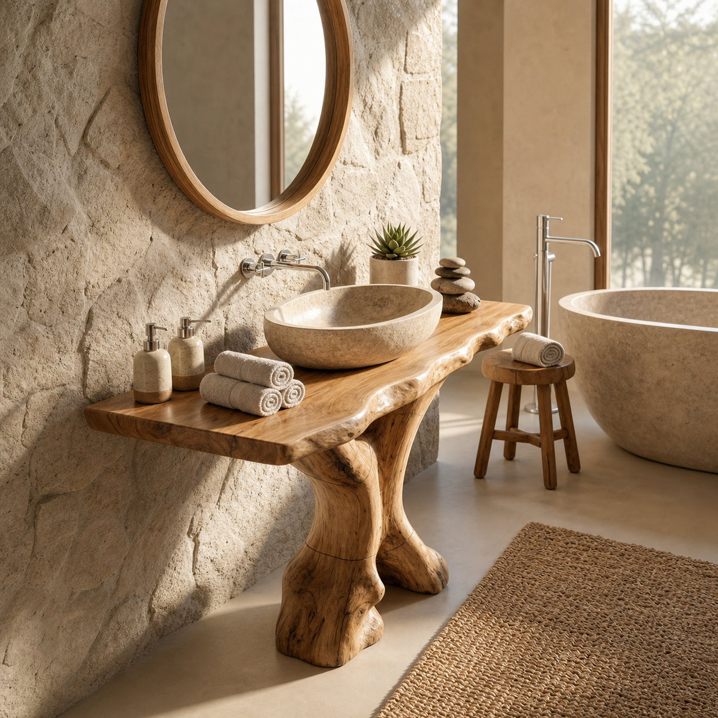 Mid Century Bathroom Vanity Solid Wood Sculptural For Luxury Bathroom - product view 2