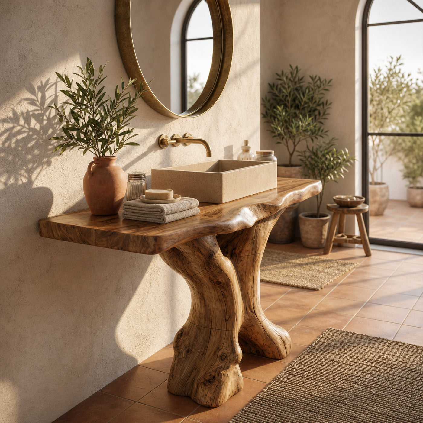 Mid Century Bathroom Vanity Solid Wood Sculptural For Luxury Bathroom - product view 3