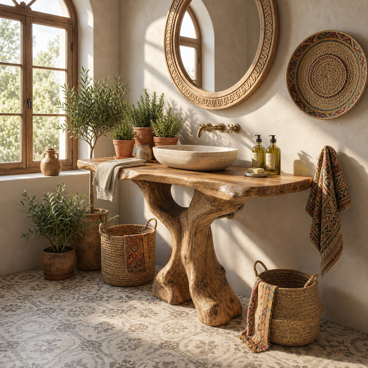 Mid Century Bathroom Vanity Solid Wood Sculptural For Luxury Bathroom - product view 5