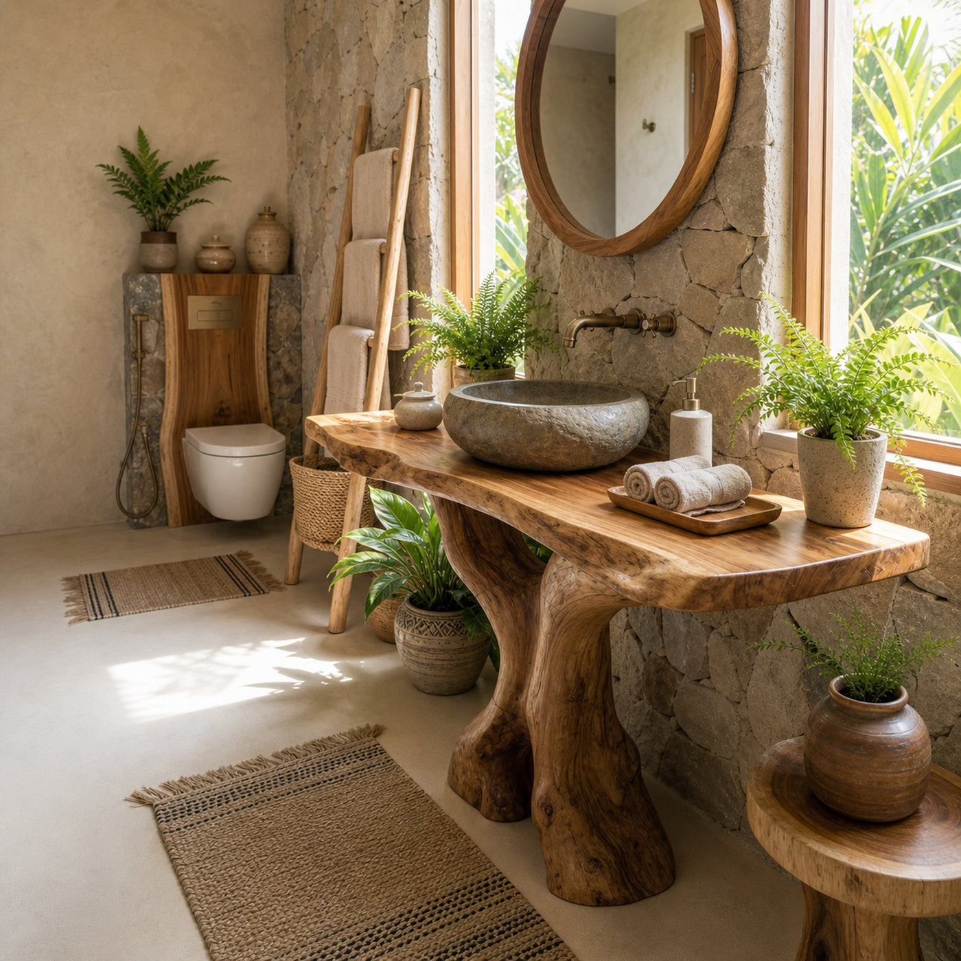 Mid Century Bathroom Vanity Solid Wood Sculptural For Luxury Bathroom - product view 6