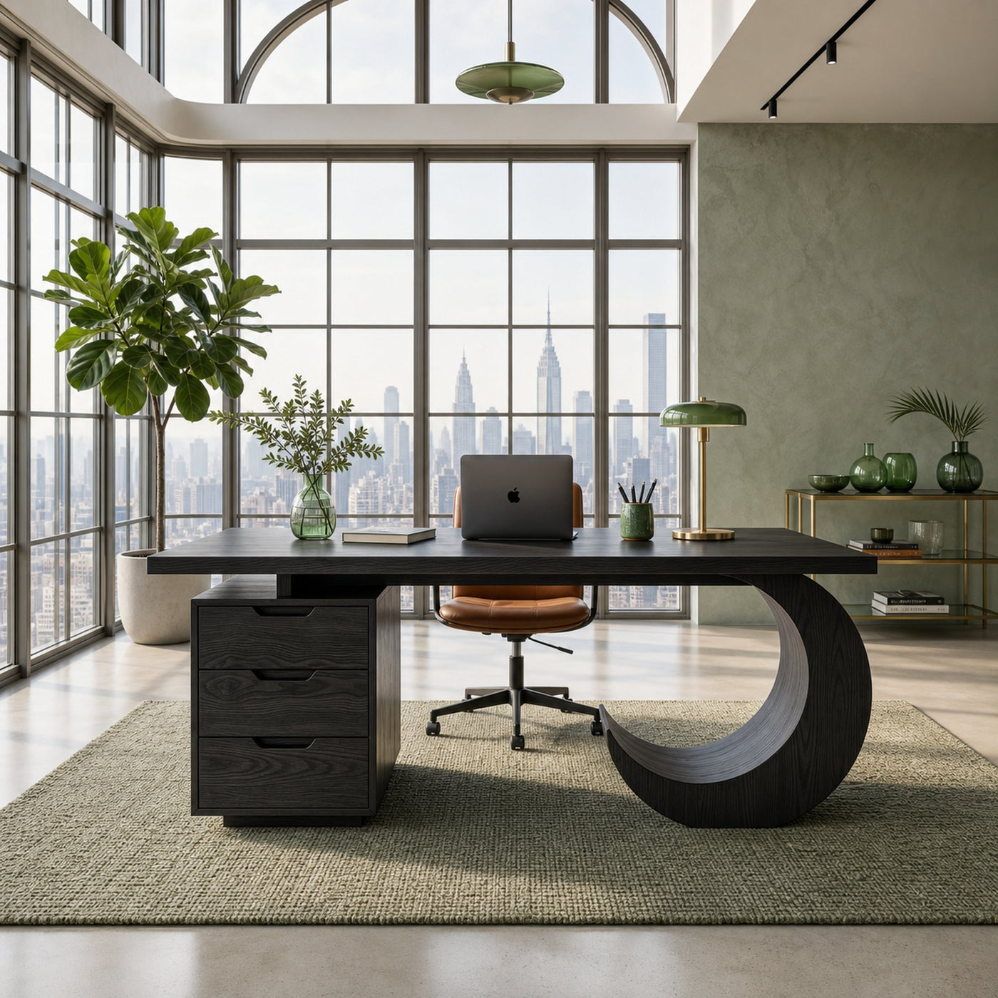 Mid Century Curved Desk With Side Cabinet For Office - product view 4