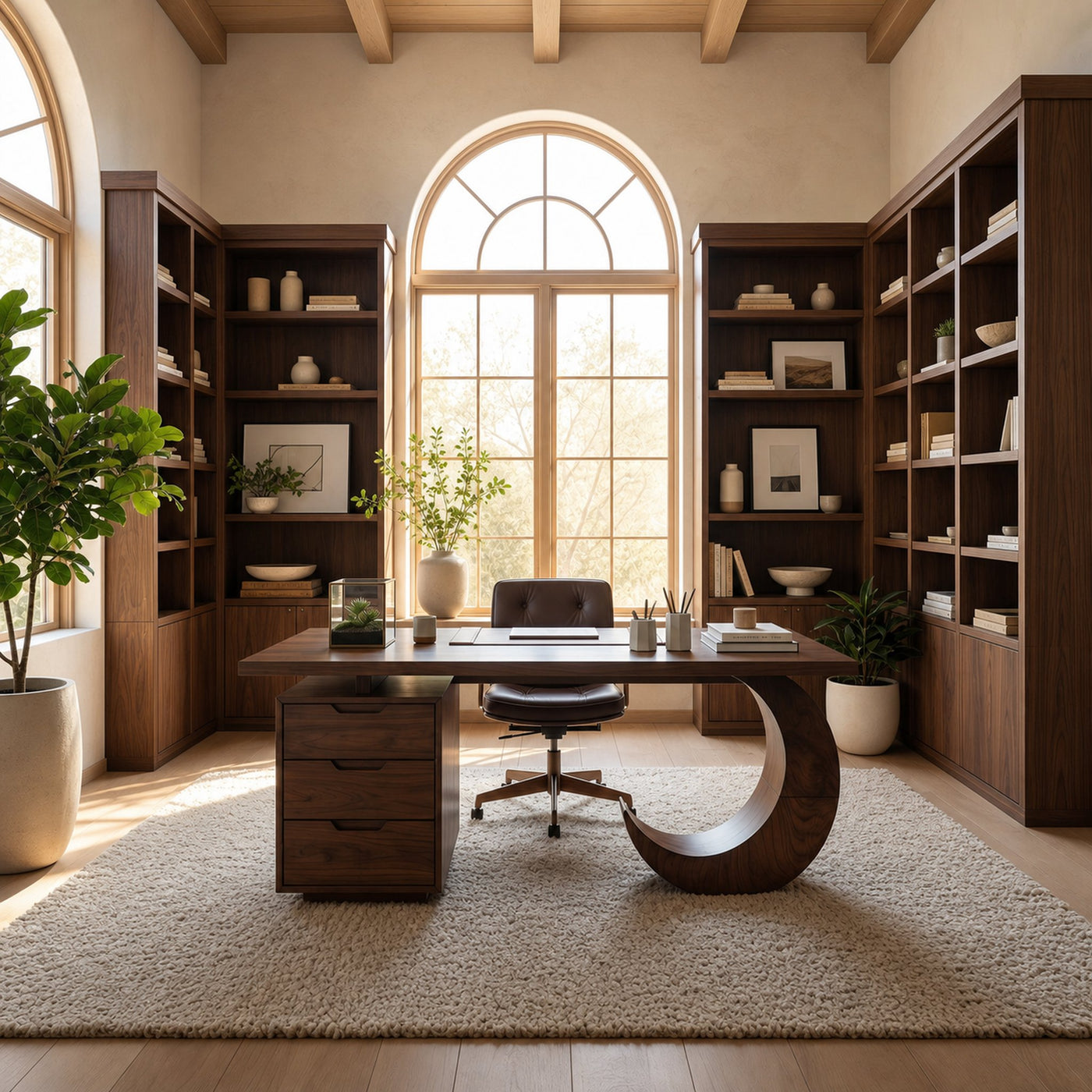 Mid Century Curved Desk With Side Cabinet For Office - product view 7