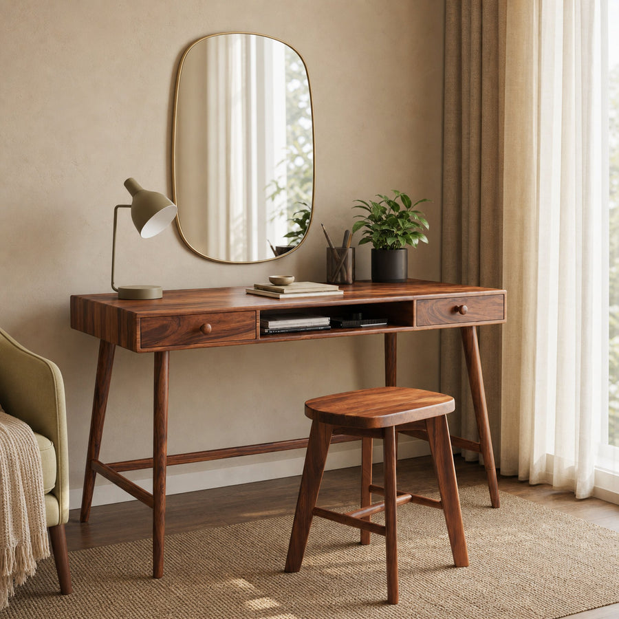 Mid Century Desk With Drawer For Home Office And Workspace