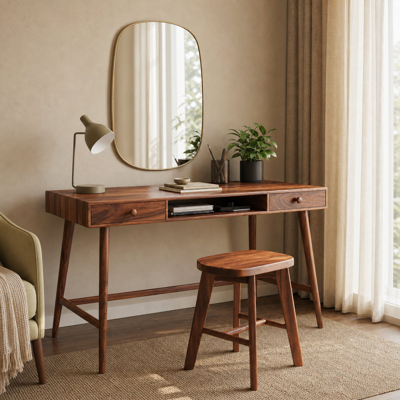 Mid Century Desk With Drawer For Home Office And Workspace