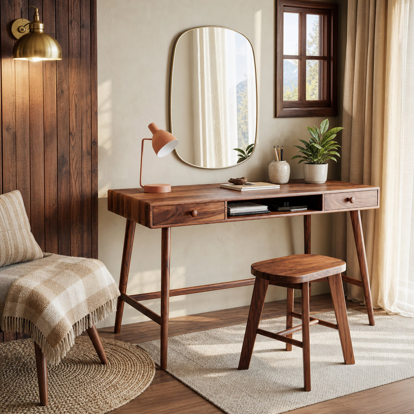 Mid Century Desk With Drawer For Home Office And Workspace - product view 2