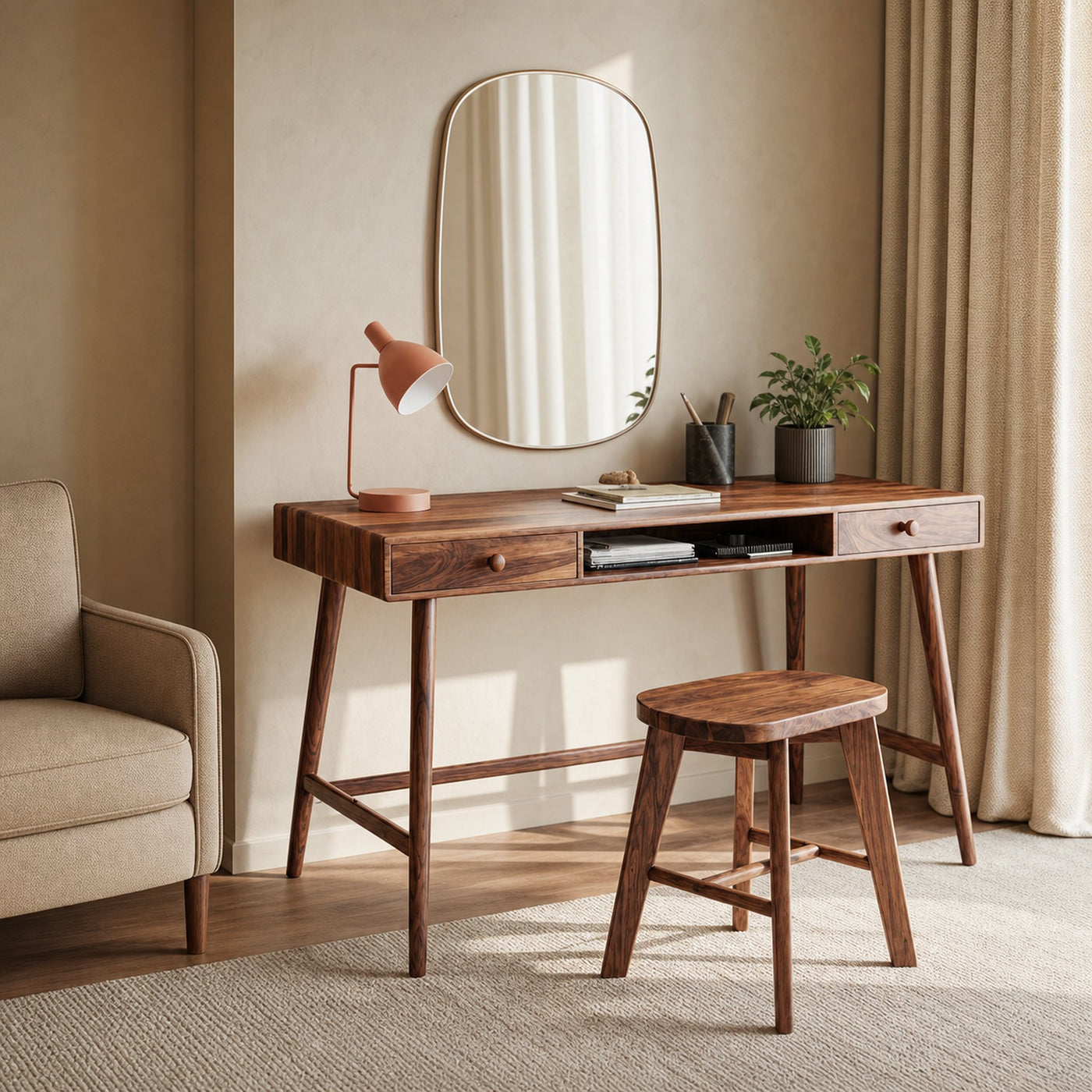 Mid Century Desk With Drawer For Home Office And Workspace - product view 3