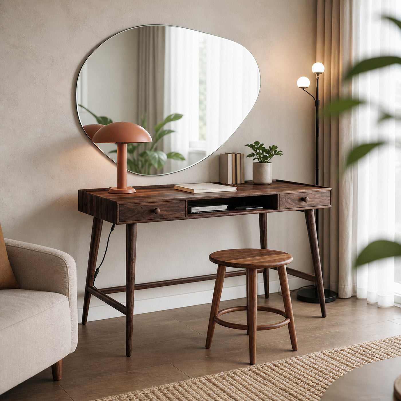 Mid Century Desk With Drawer For Home Office And Workspace - product view 7