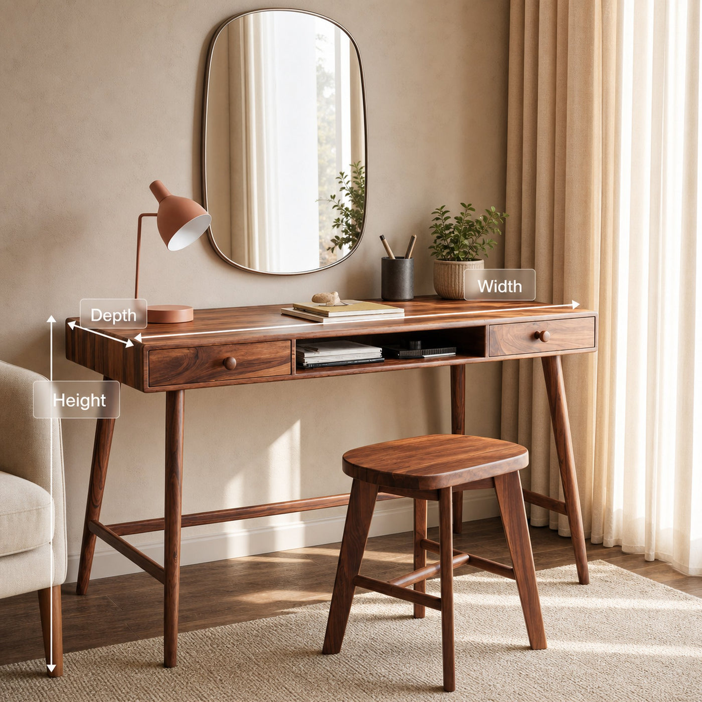 Mid Century Desk With Drawer For Home Office And Workspace - product view 8