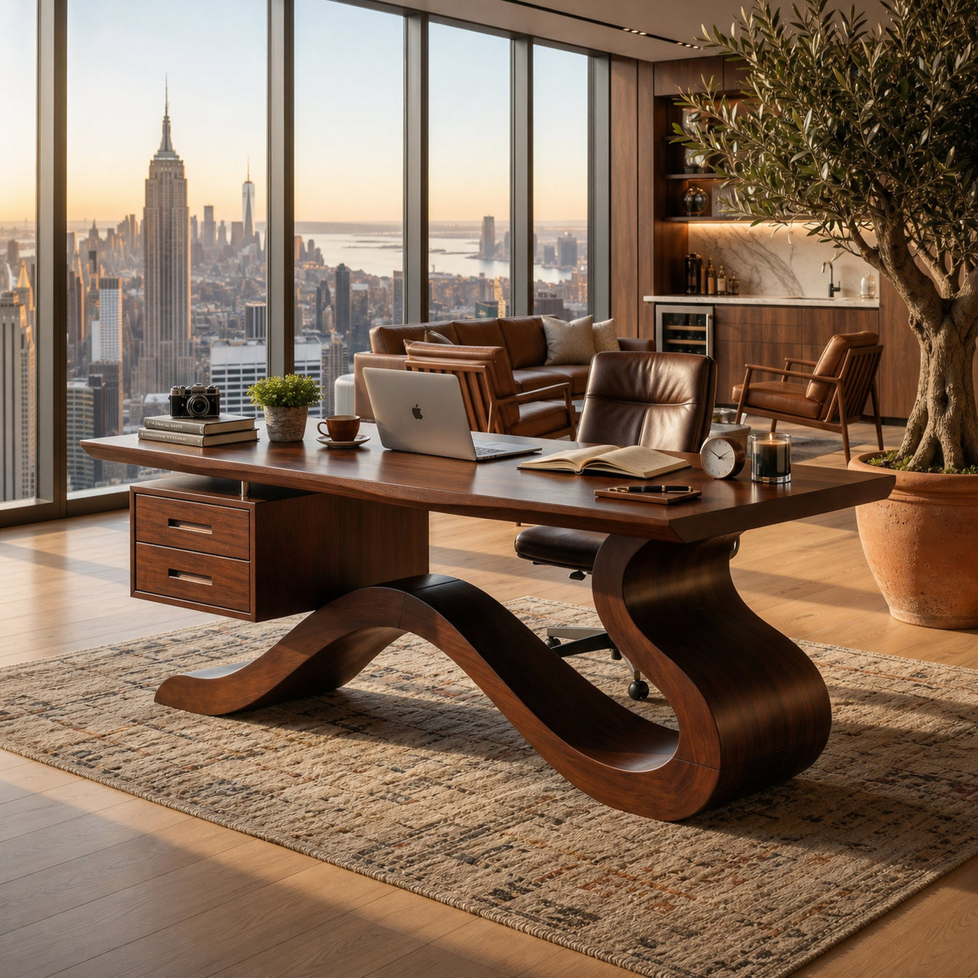 Mid Century Executive Desk With Storage Cabinet For Office - product view 7