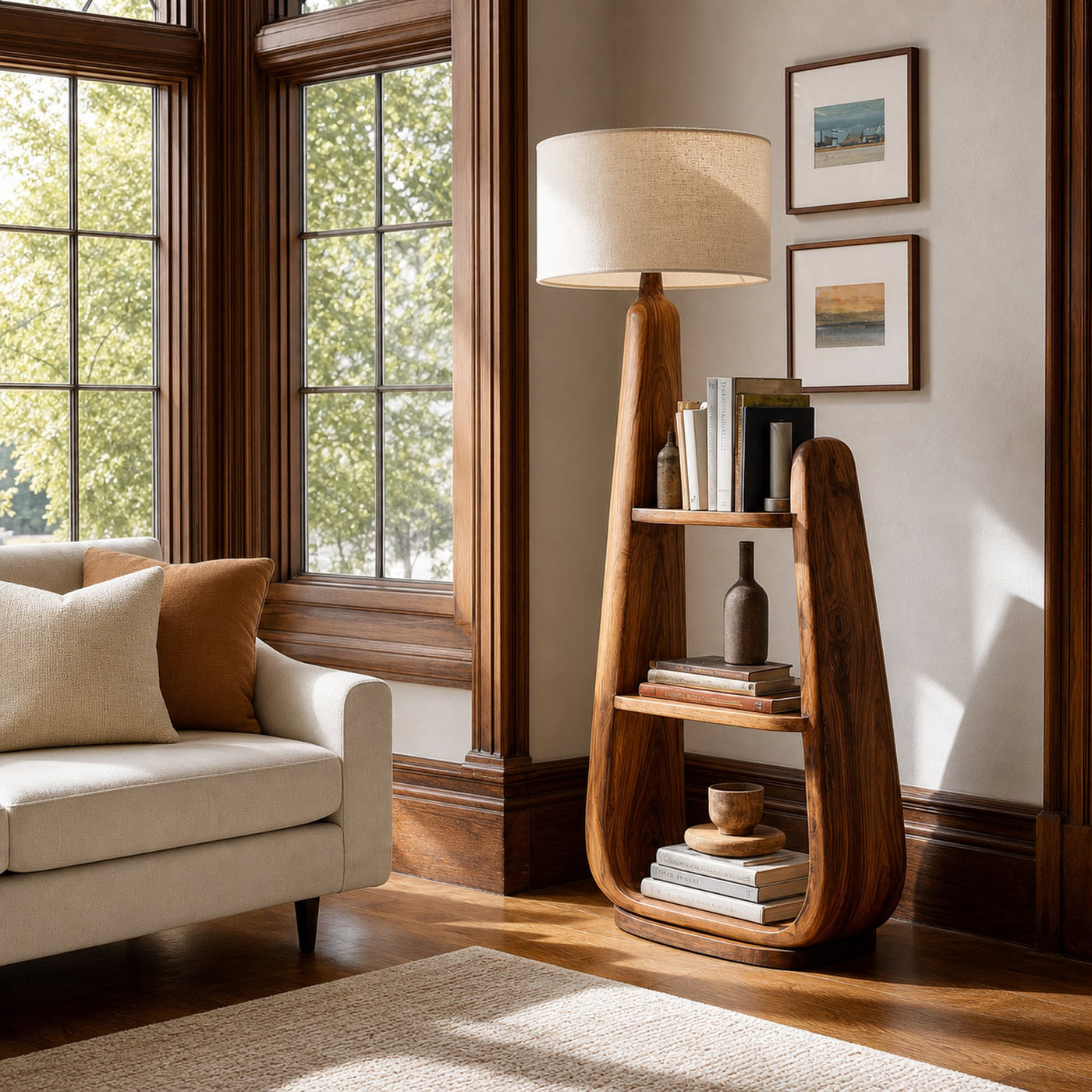 Mid Century Floor Lamp With Unique Integrated Shelving For Interior