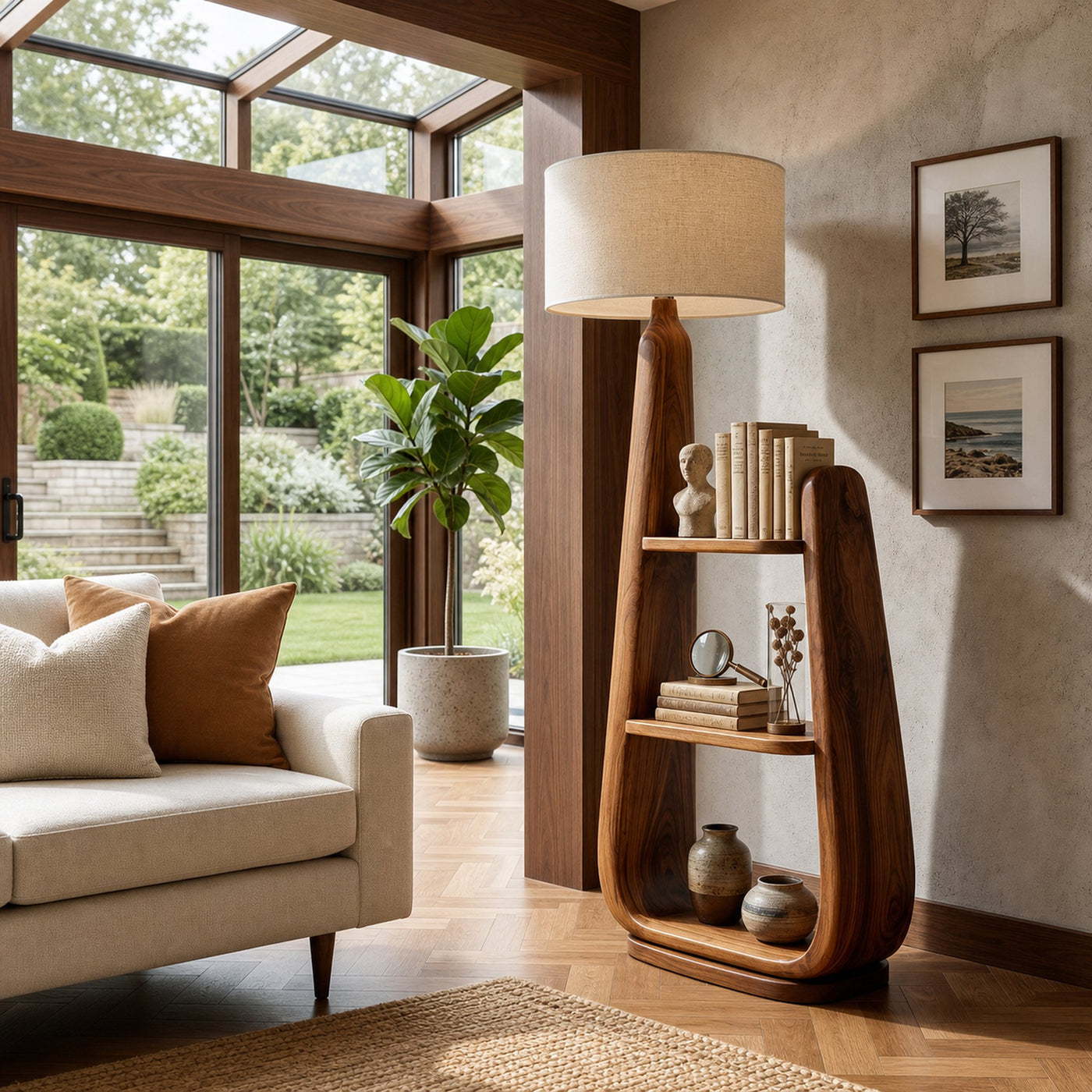Mid Century Floor Lamp With Unique Integrated Shelving For Interior - product view 2