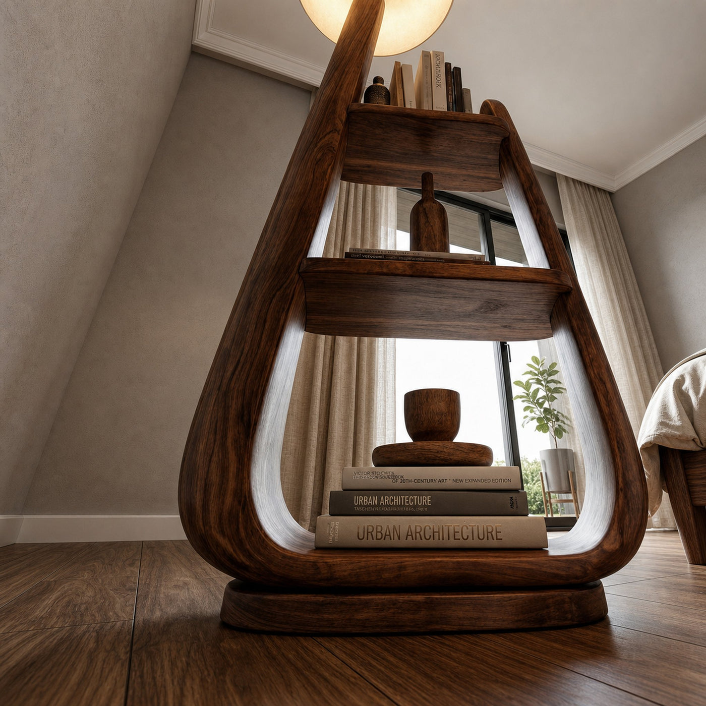 Mid Century Floor Lamp With Unique Integrated Shelving For Interior - product view 3