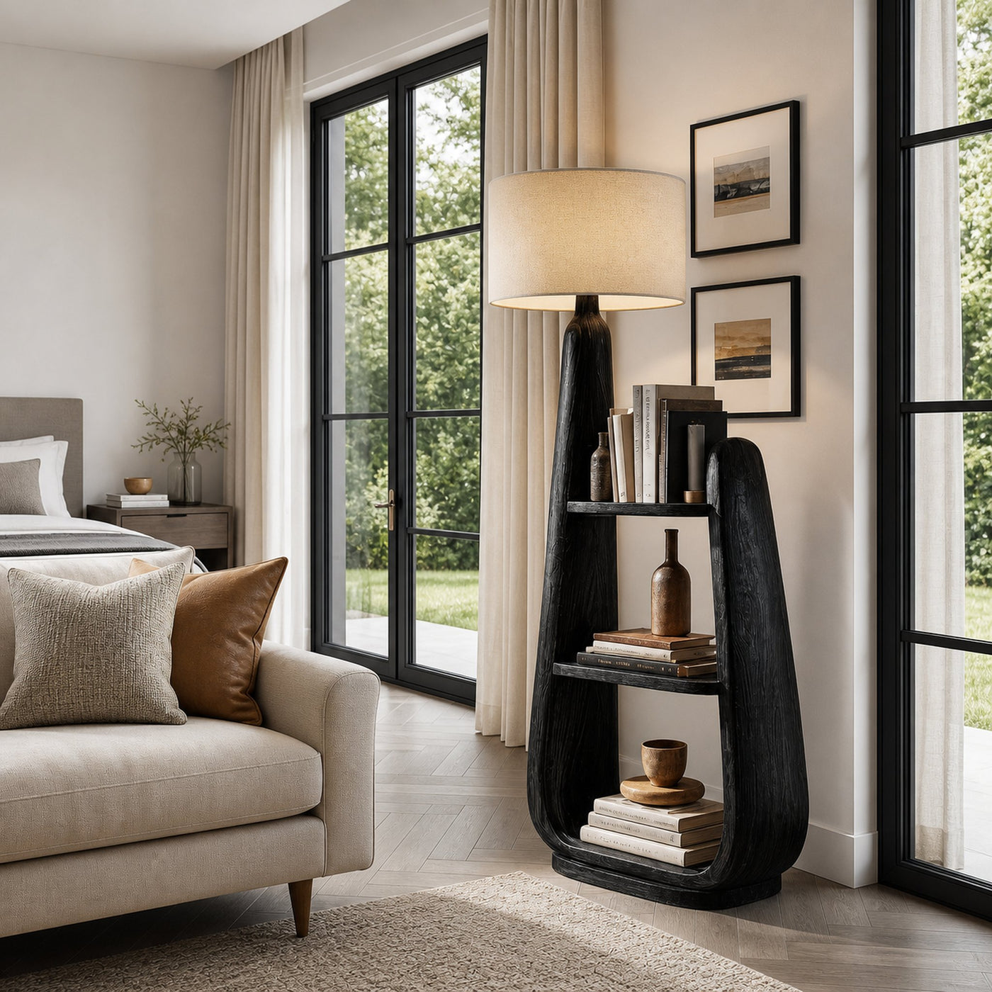 Mid Century Floor Lamp With Unique Integrated Shelving For Interior - product view 4