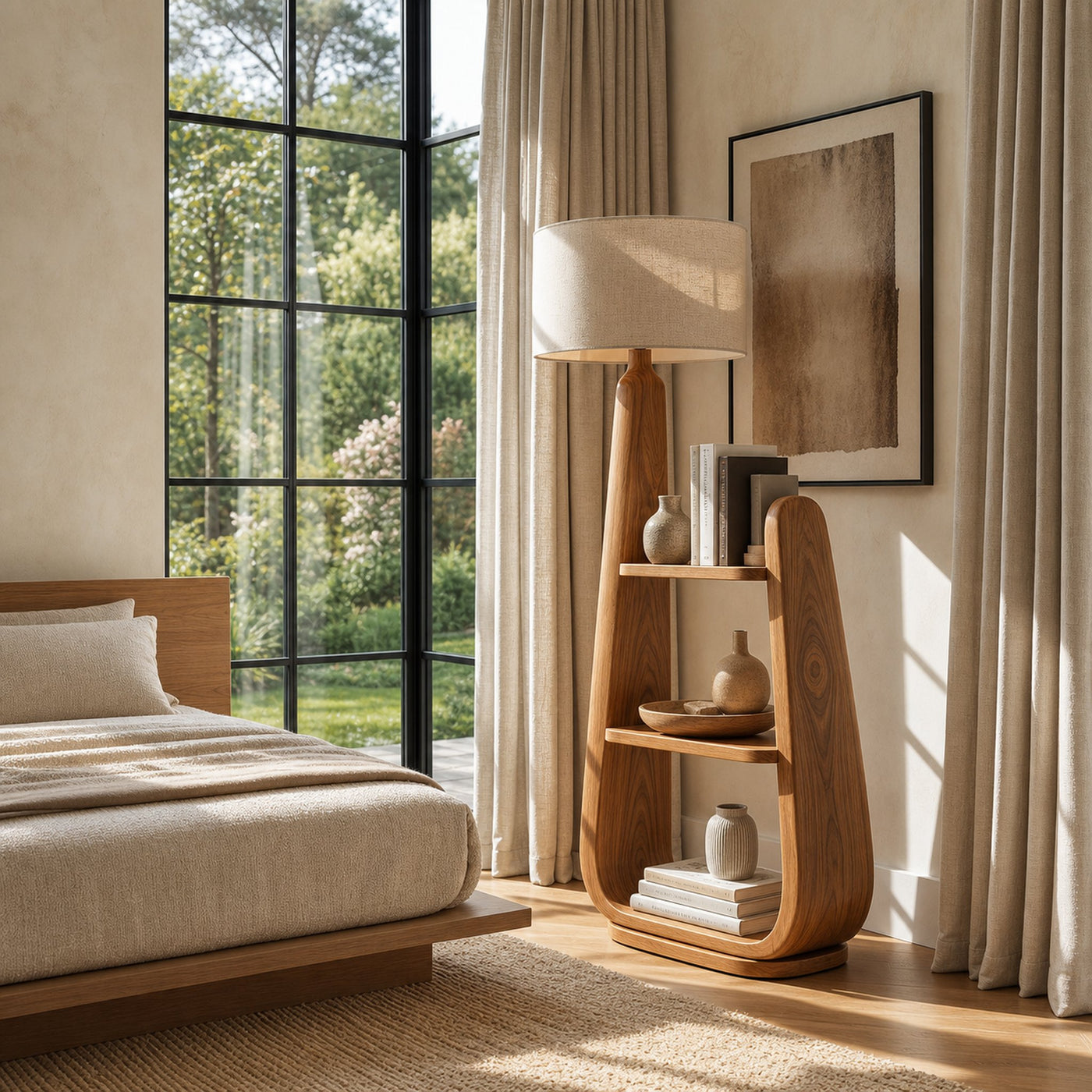 Mid Century Floor Lamp With Unique Integrated Shelving For Interior - product view 5