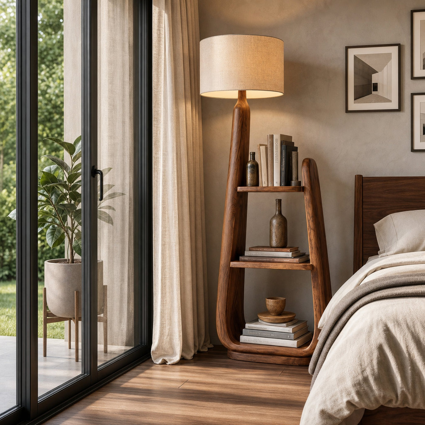 Mid Century Floor Lamp With Unique Integrated Shelving For Interior - product view 6