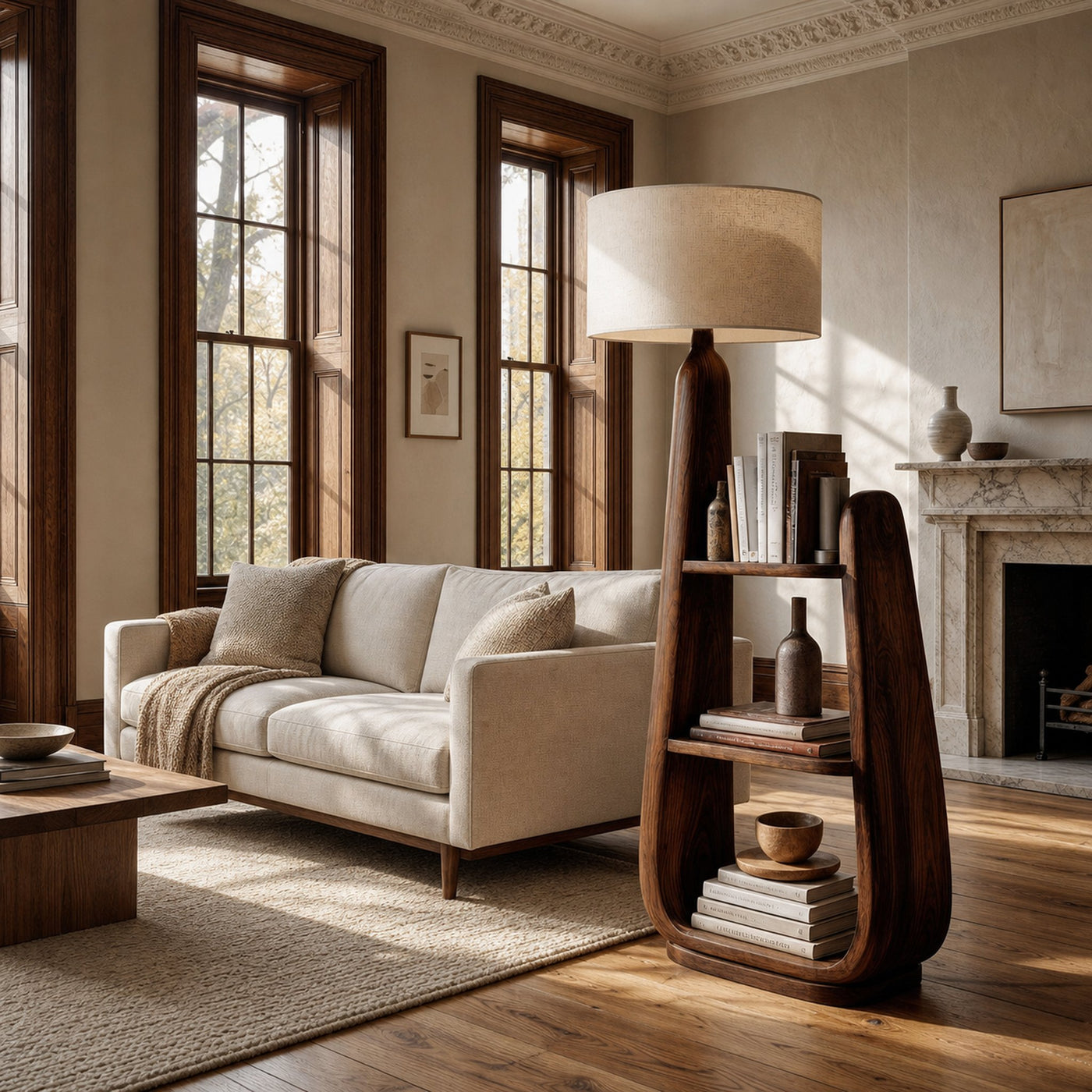 Mid Century Floor Lamp With Unique Integrated Shelving For Interior - product view 7