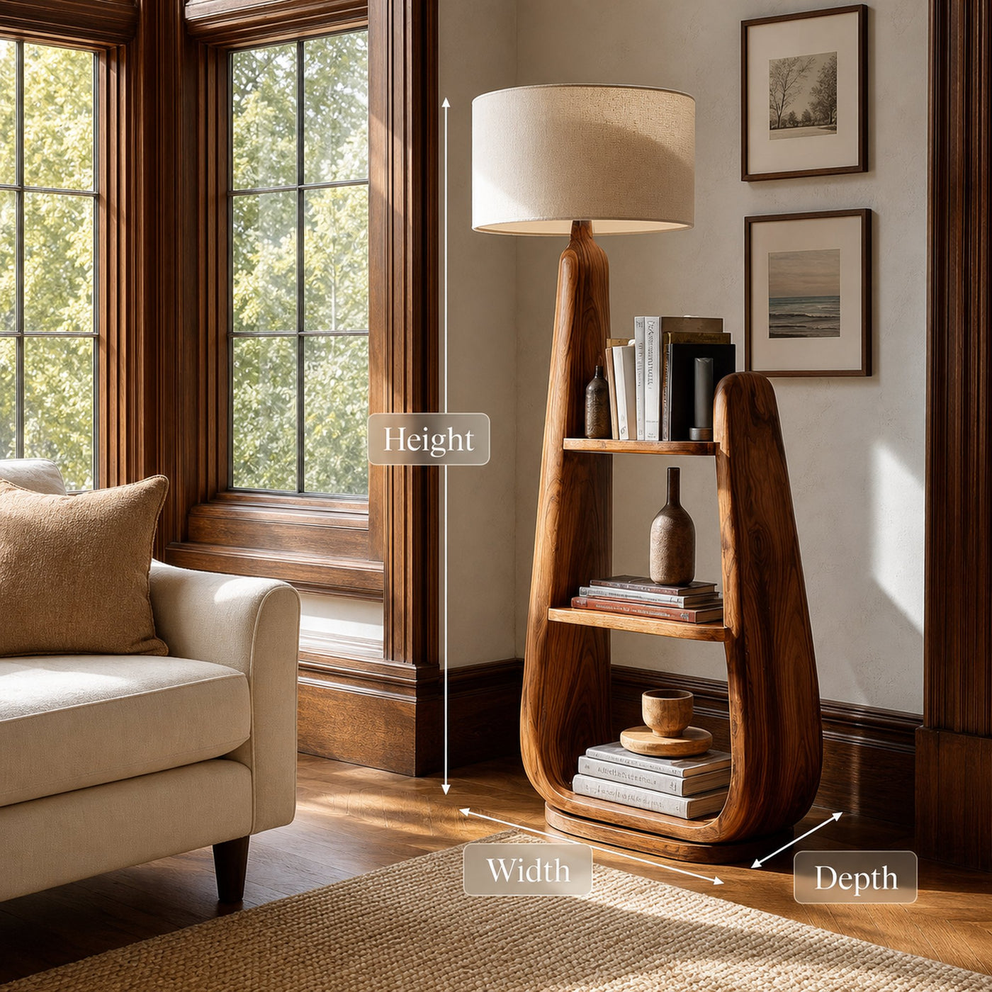 Mid Century Floor Lamp With Unique Integrated Shelving For Interior - product view 8