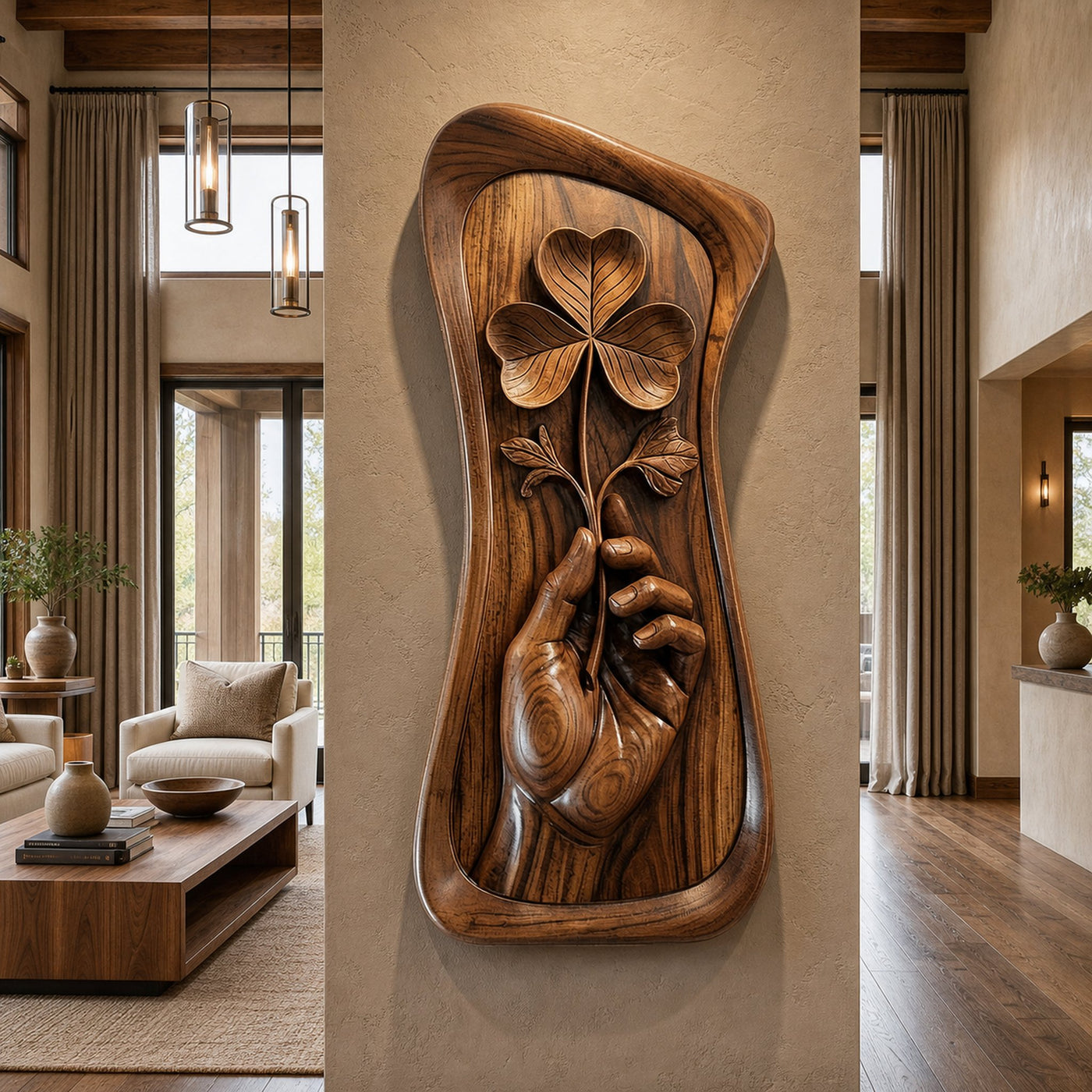 Mid Century Hand Carved Wood Sculpture Wall Art Living Room And Entryway