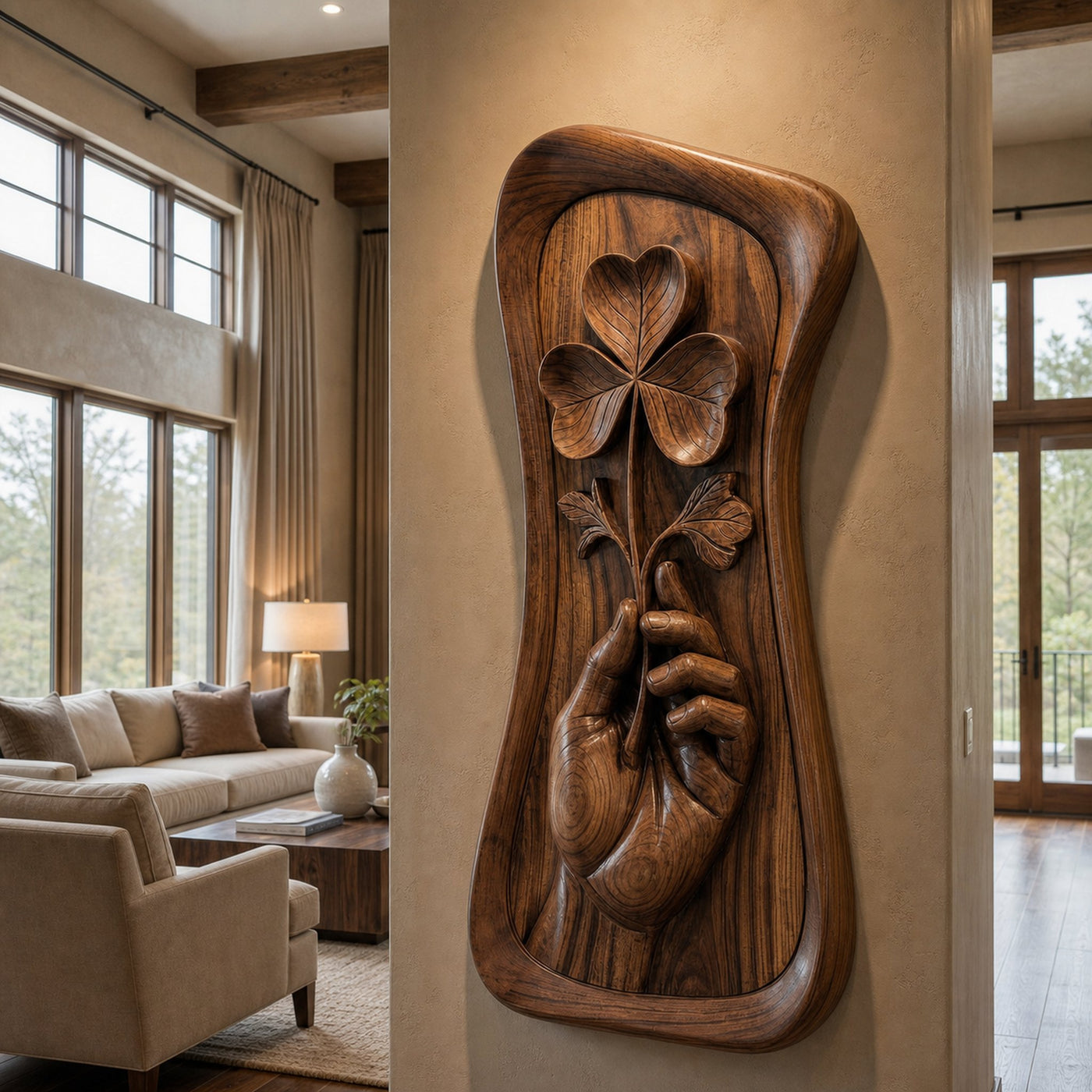 Mid Century Hand Carved Wood Sculpture Wall Art Living Room And Entryway - product view 4