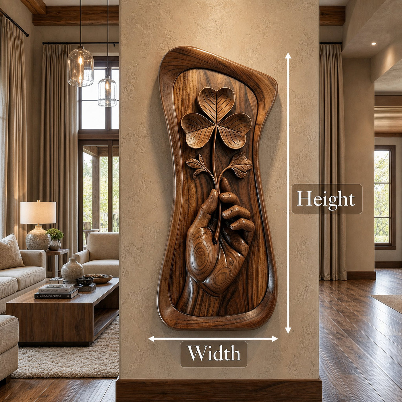 Mid Century Hand Carved Wood Sculpture Wall Art Living Room And Entryway - product view 5