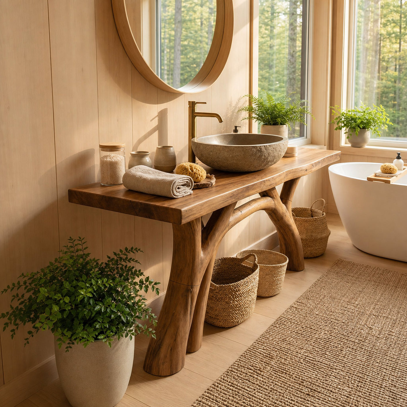 Mid Century Handmade Sink Vanity For Spa Bathroom - product view 2