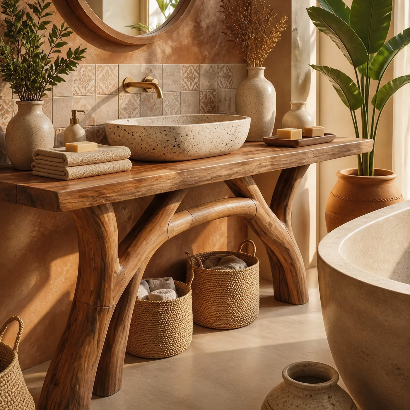 Mid Century Handmade Sink Vanity For Spa Bathroom - product view 3