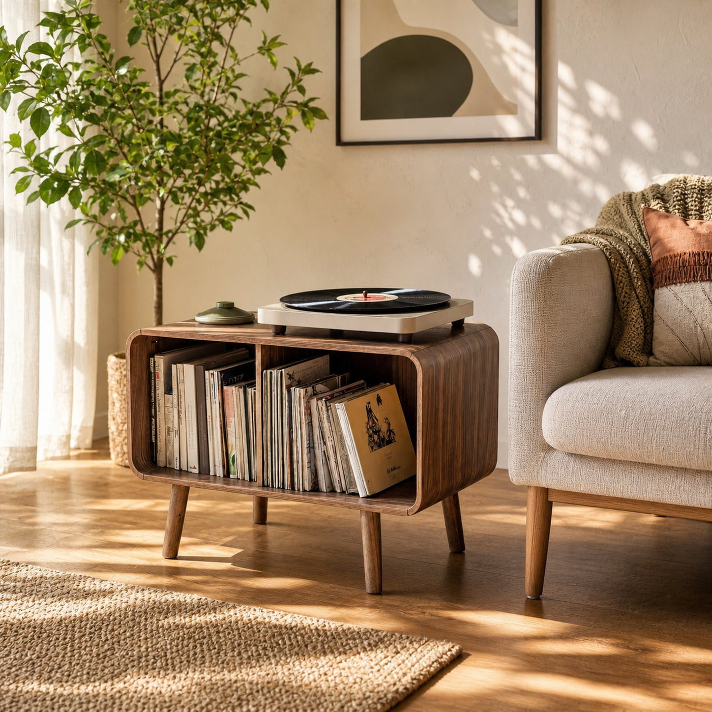 Mid Century Large Record Stand For Vinyl Storage In Bedroom - product view 2