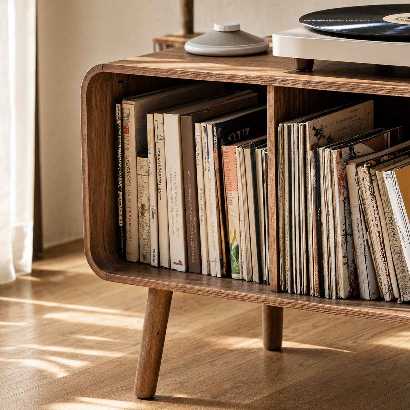 Mid Century Large Record Stand For Vinyl Storage In Bedroom - product view 3