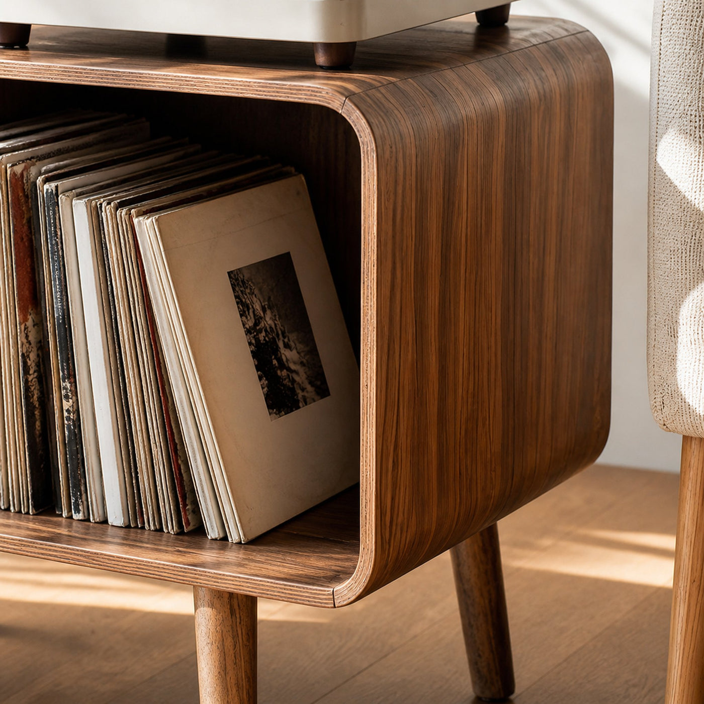 Mid Century Large Record Stand For Vinyl Storage In Bedroom - product view 4
