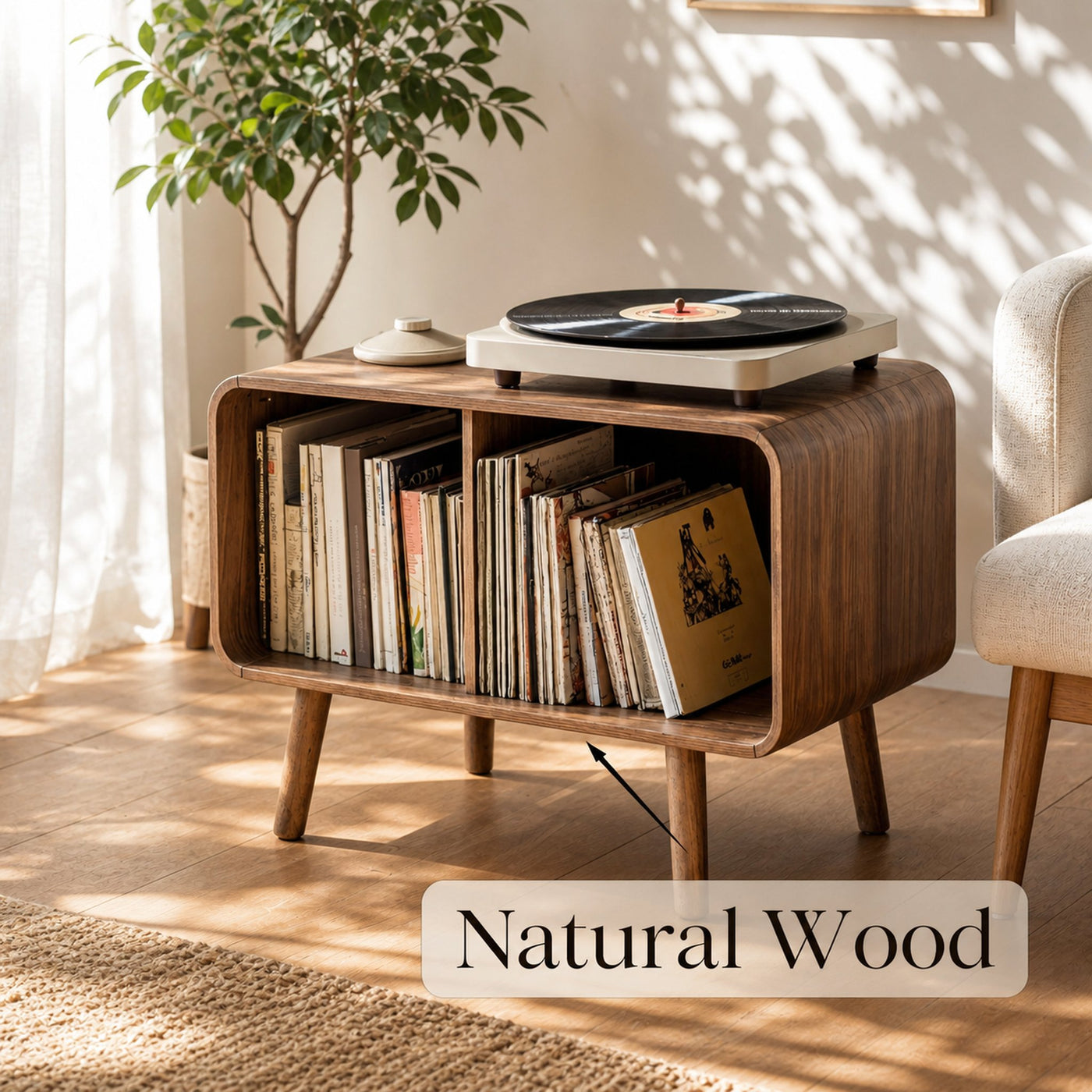 Mid Century Large Record Stand For Vinyl Storage In Bedroom - product view 5