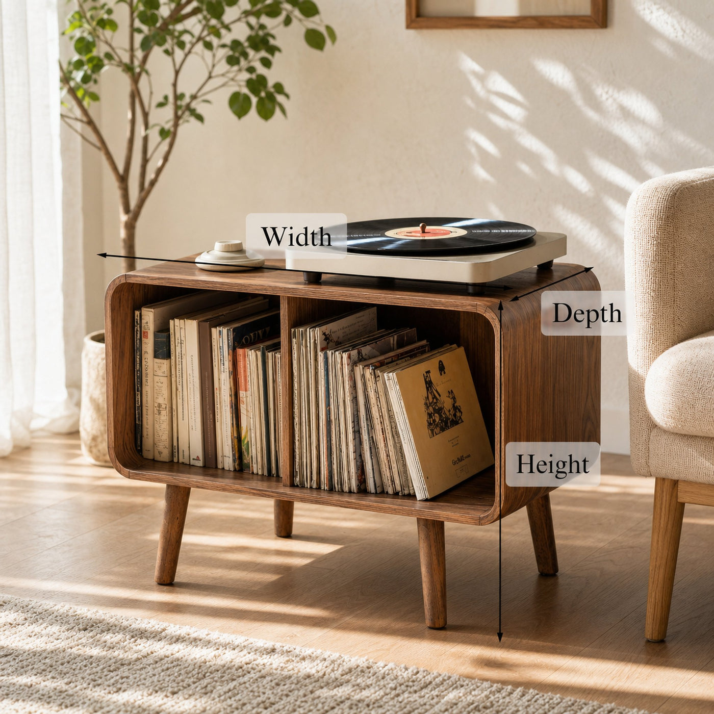 Mid Century Large Record Stand For Vinyl Storage In Bedroom - product view 6
