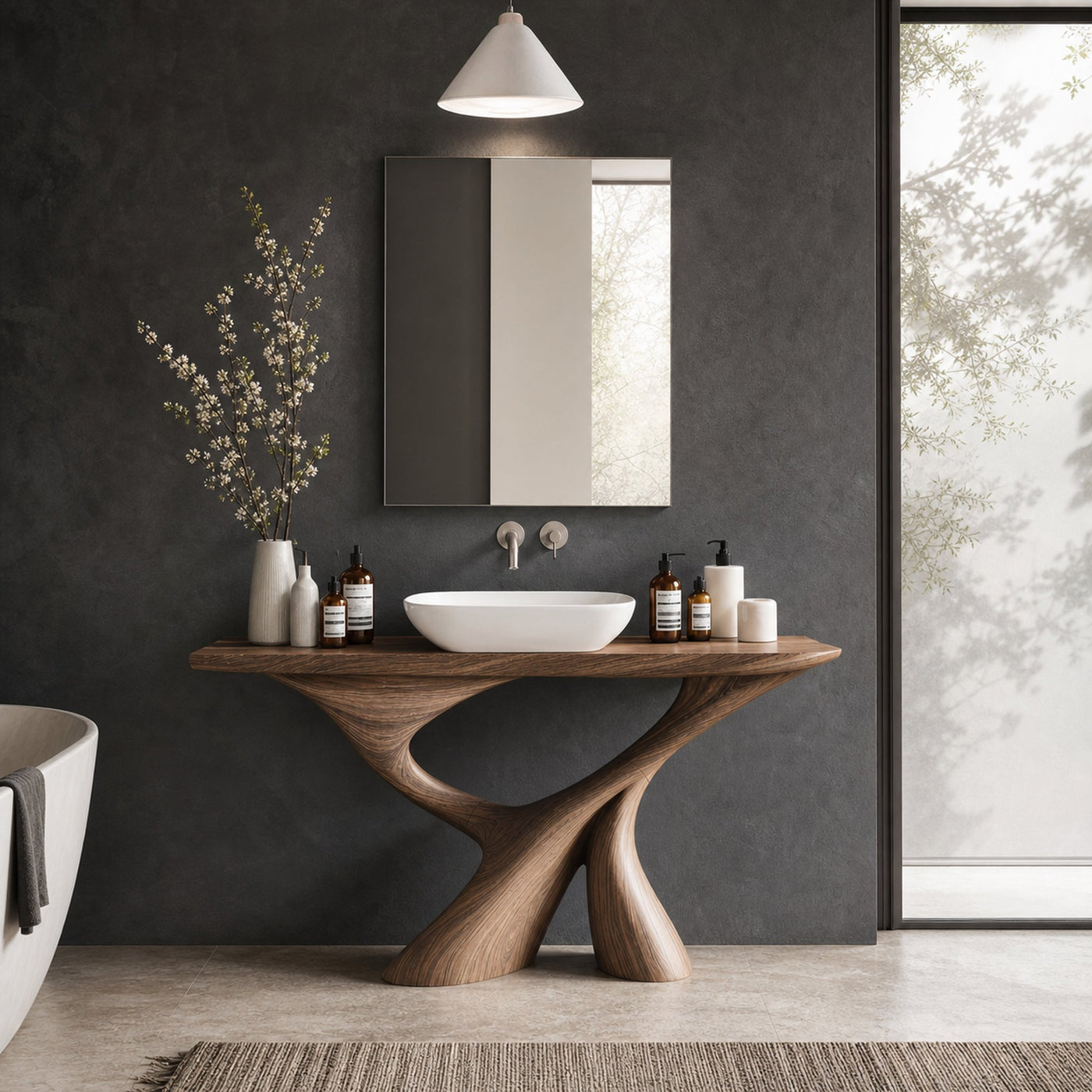 Mid Century Live Edge Bathroom Vanity For Decor - product view 2