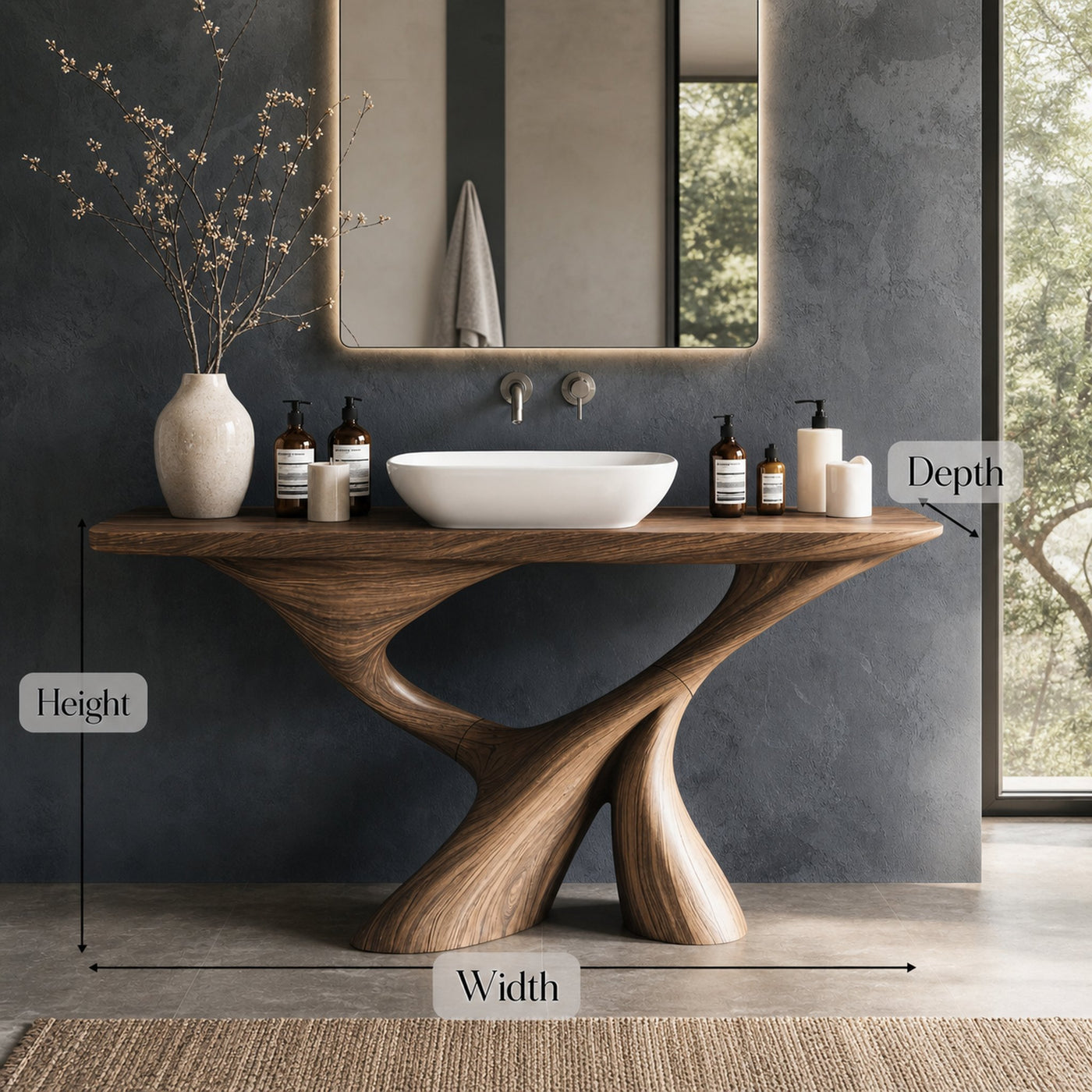 Mid Century Live Edge Bathroom Vanity For Decor - product view 6