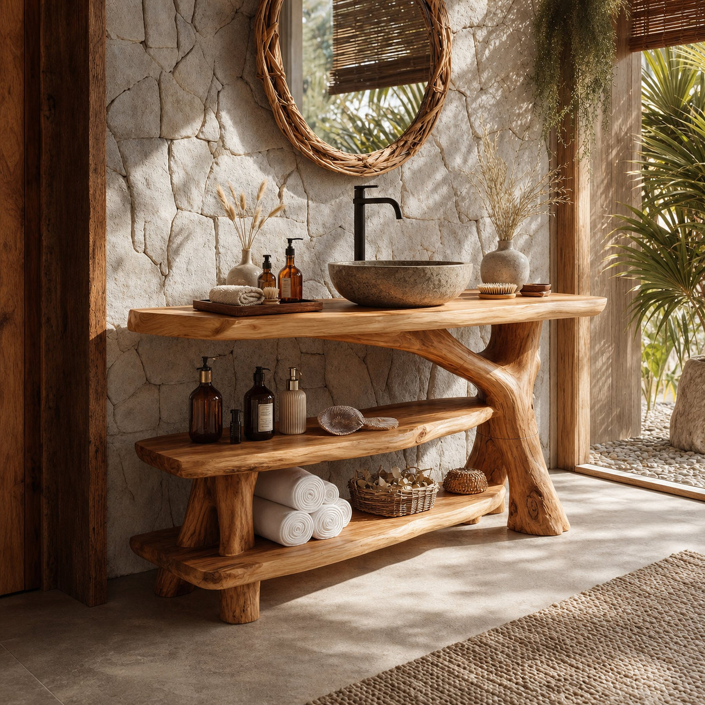 Mid Century Live Edge Bathroom Vanity For Elegant Bathroom Decor