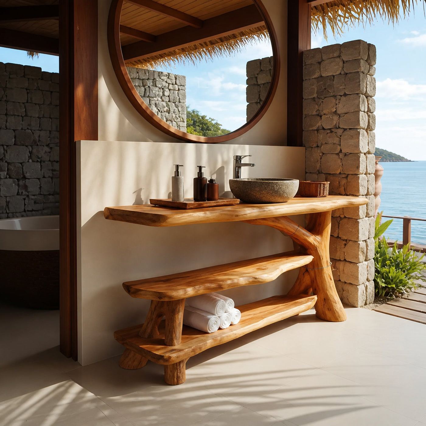 Mid Century Live Edge Bathroom Vanity For Elegant Bathroom Decor - product view 2
