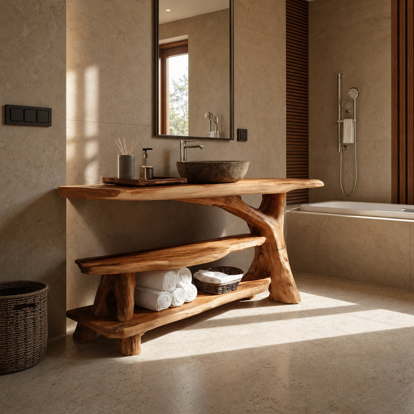 Mid Century Live Edge Bathroom Vanity For Elegant Bathroom Decor - product view 3