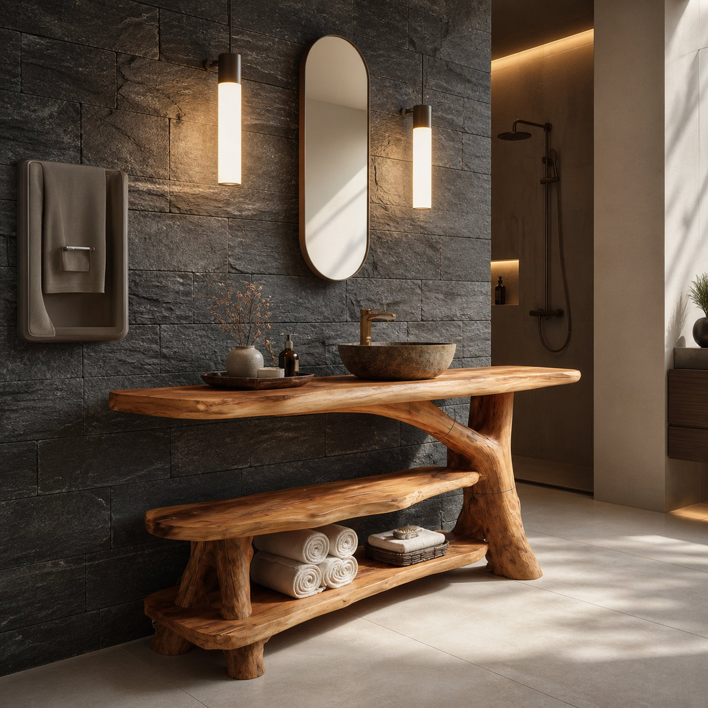 Mid Century Live Edge Bathroom Vanity For Elegant Bathroom Decor - product view 6