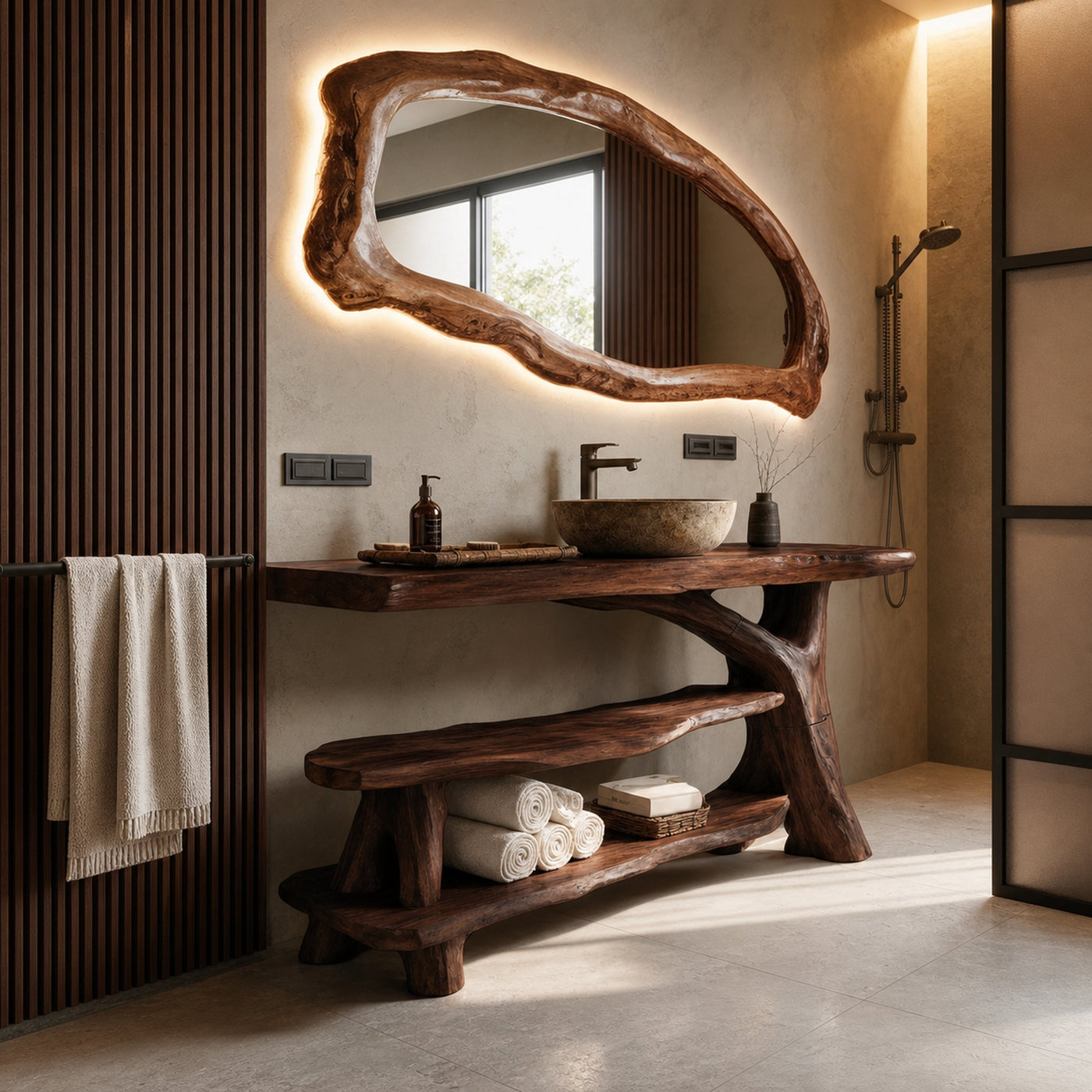 Mid Century Live Edge Bathroom Vanity For Elegant Bathroom Decor - product view 7