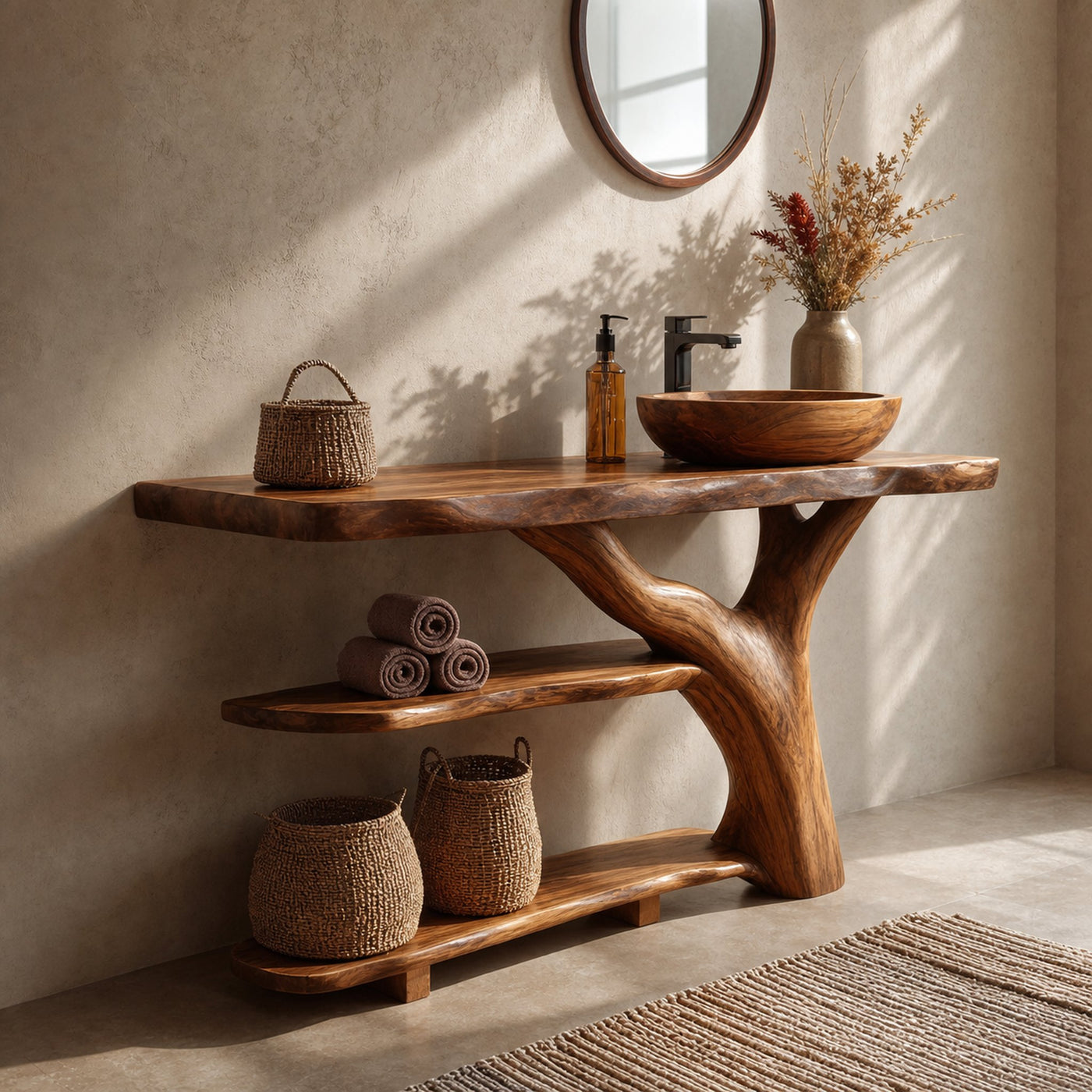 Mid Century Live Edge Bathroom Vanity Handmade Wood For Luxury Bath