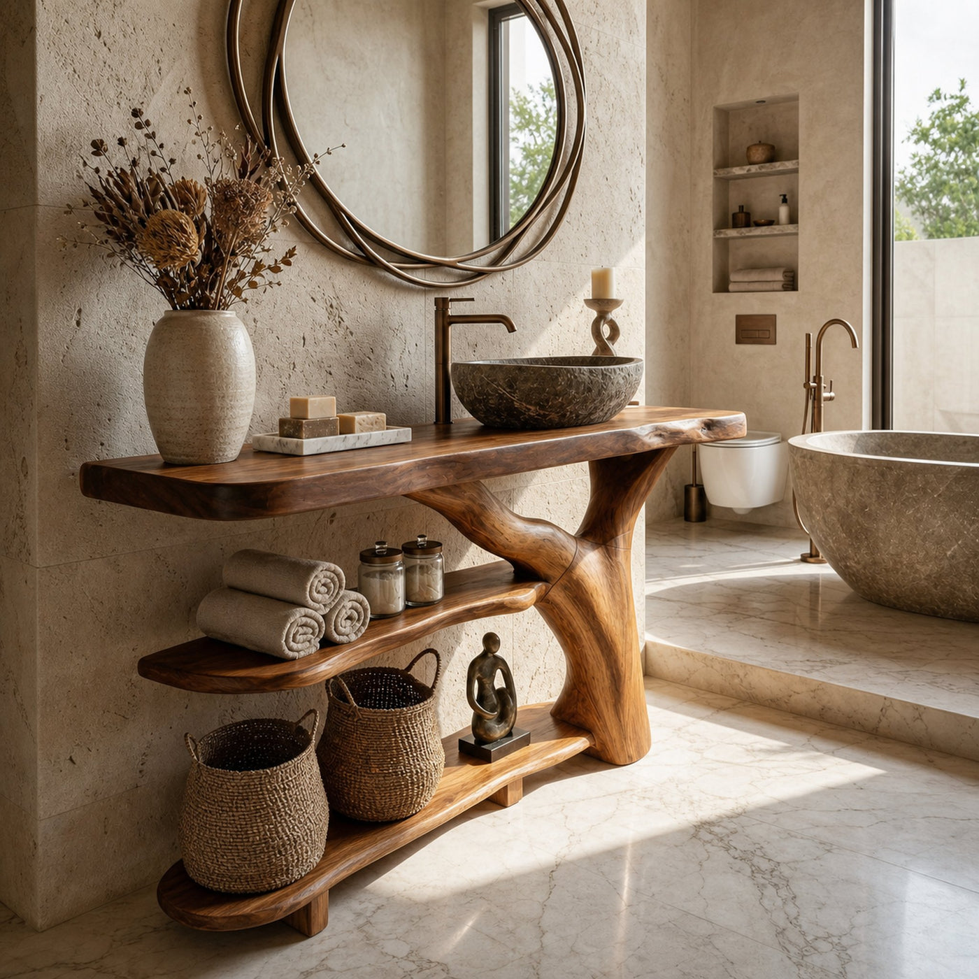 Mid Century Live Edge Bathroom Vanity Handmade Wood For Luxury Bath - product view 2